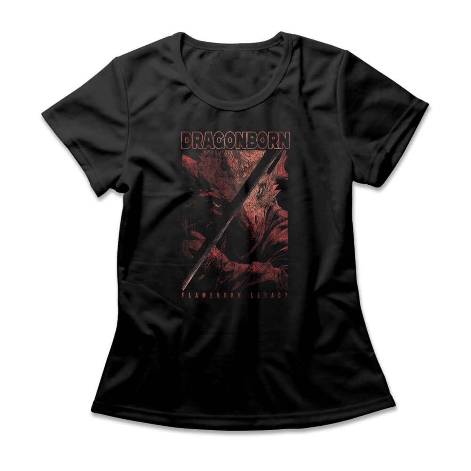 Camiseta Feminina Dragonborn – Preto – Casual – Studio Geek