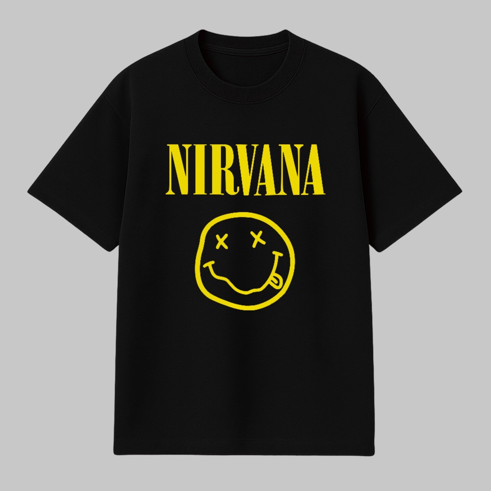 Camiseta Básica Nirvana Smiley Rock Vintage Grunge Unissex Preto