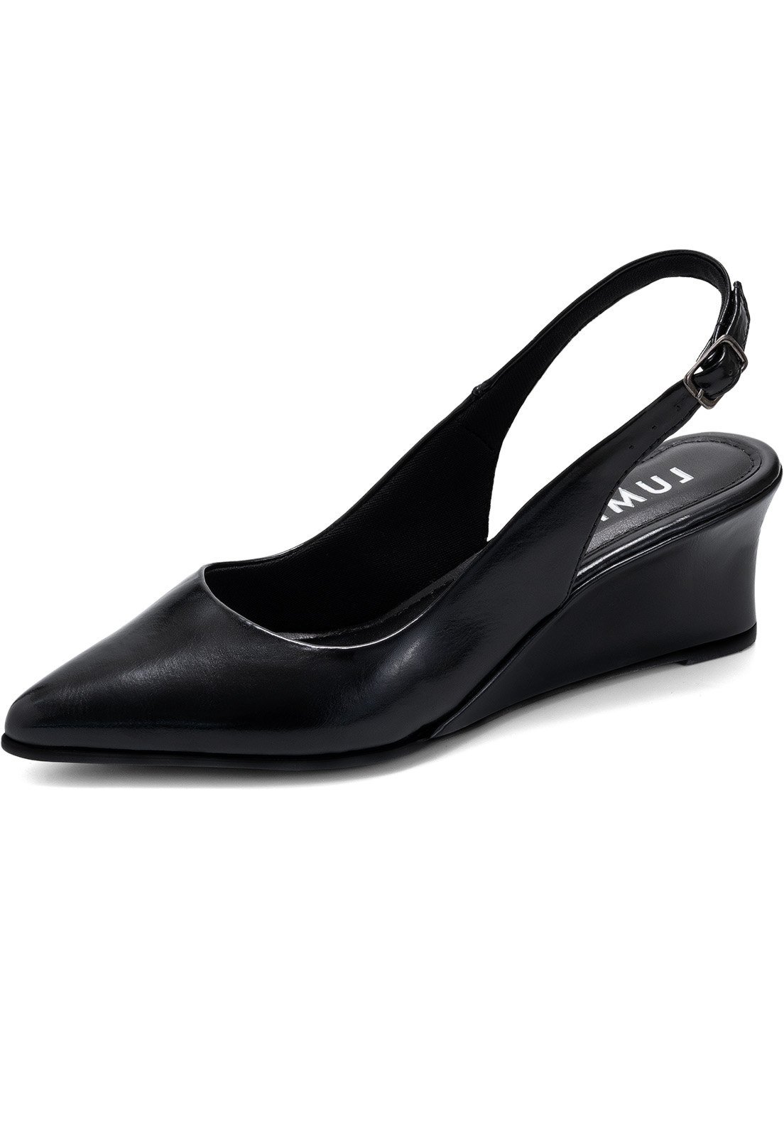 Scarpin Feminino Lumiss Slingback Anabela Baixo Bico Fino Elegante Confortável Casual Preto
