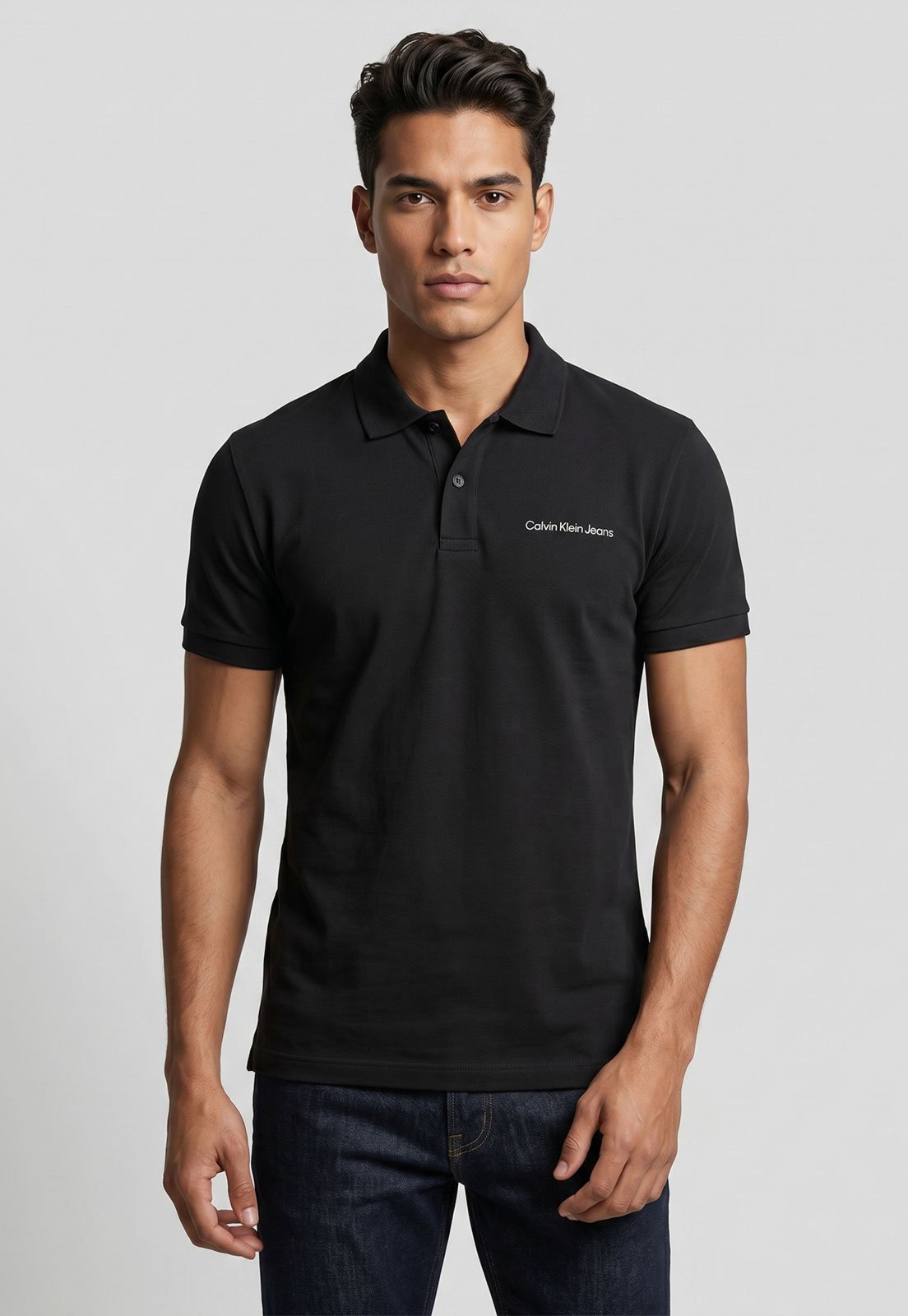 Camisa Polo Masculina Calvin Klein Jeans Logo Re Issue Preta