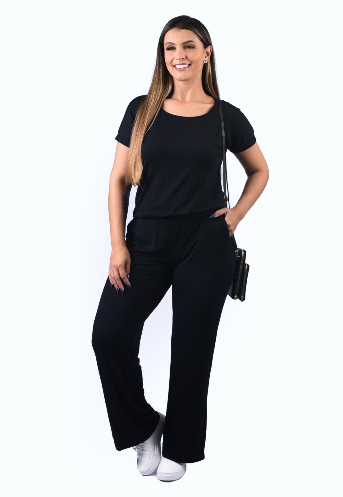 Conjunto Viscolycra Maria Paes Calça e Blusa Preto