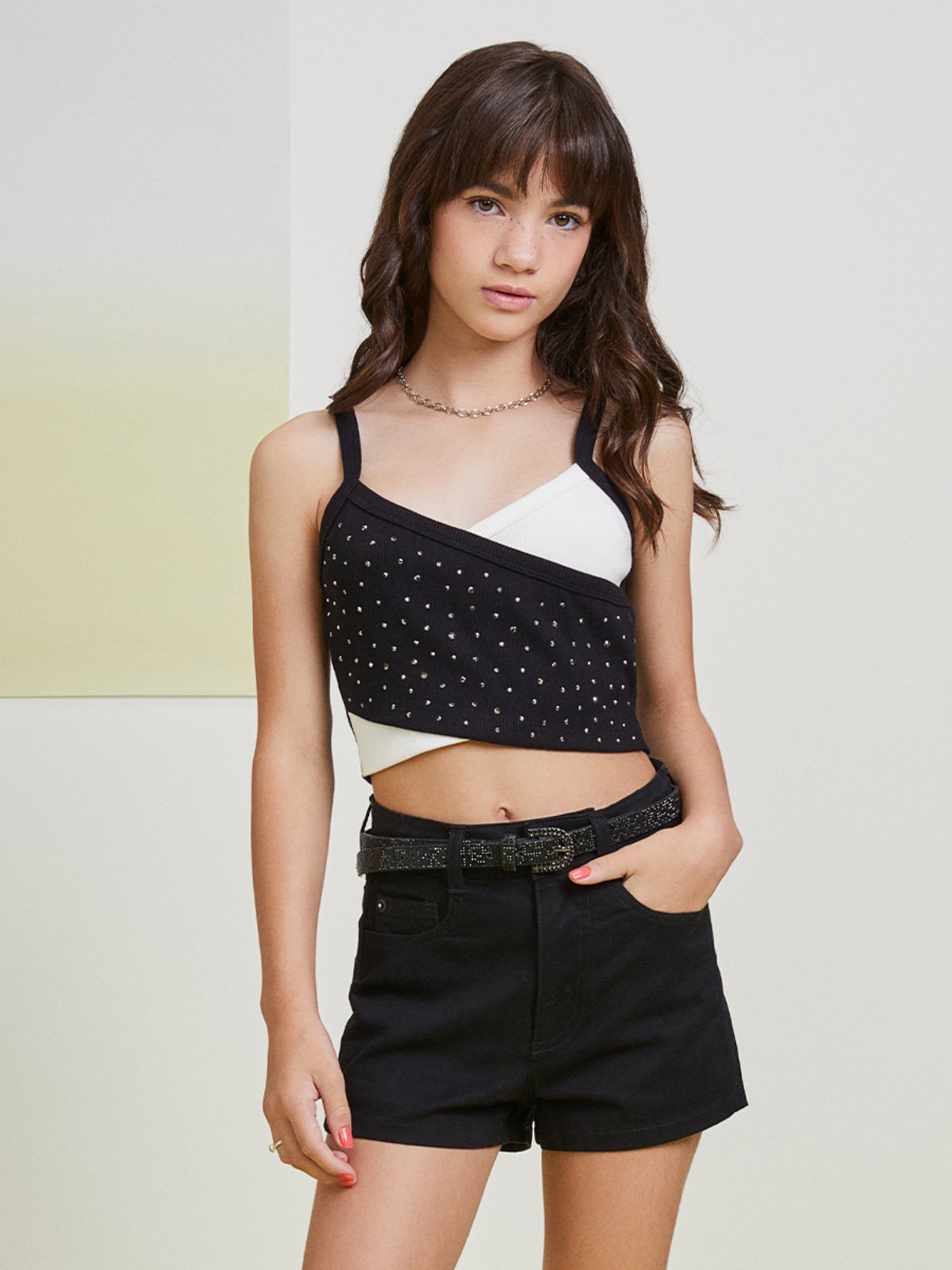 Cropped Duas Cores com Strass