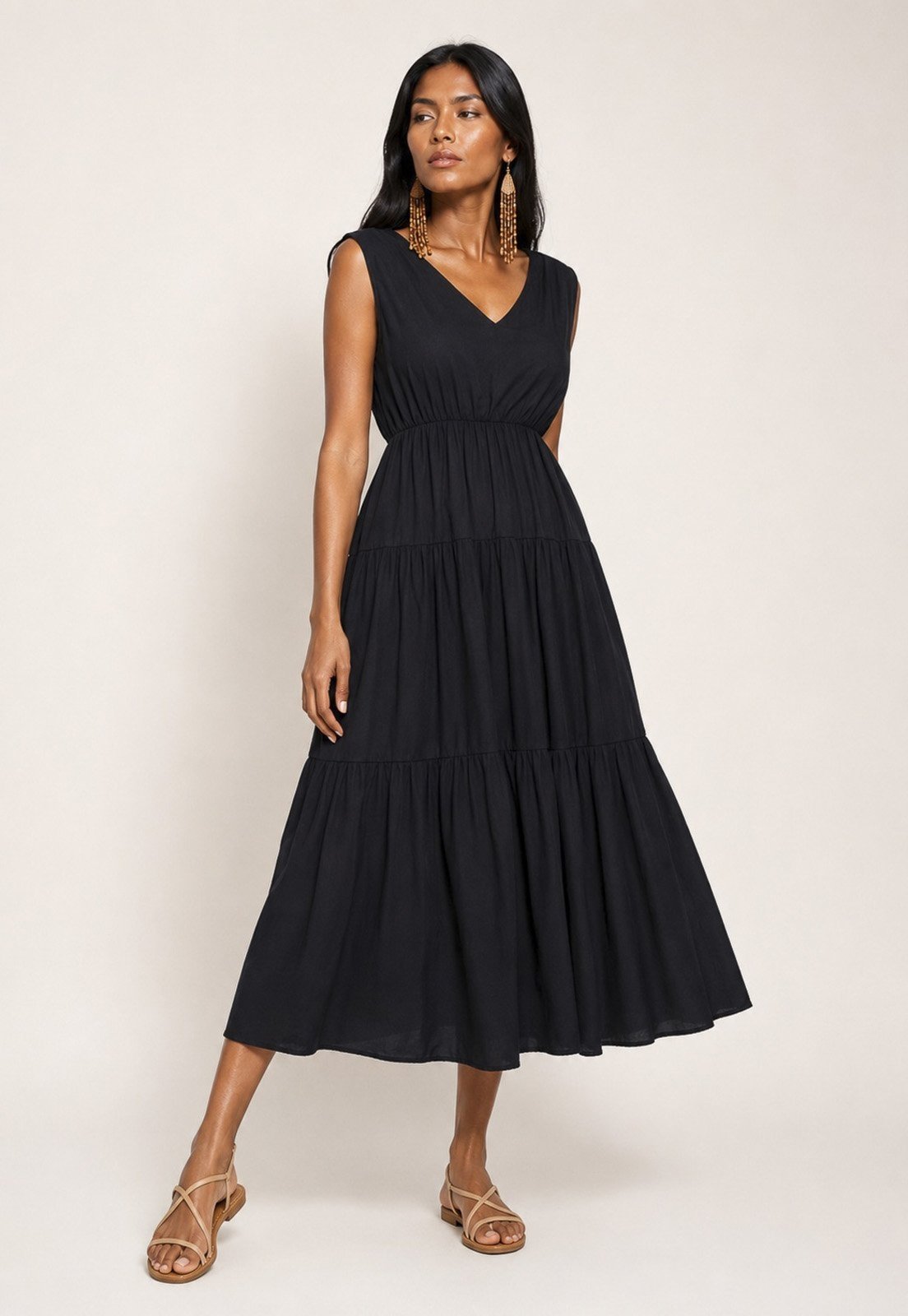 Vestido Regata Longo Peri Viscose Amazonia Vital Camadas Preto