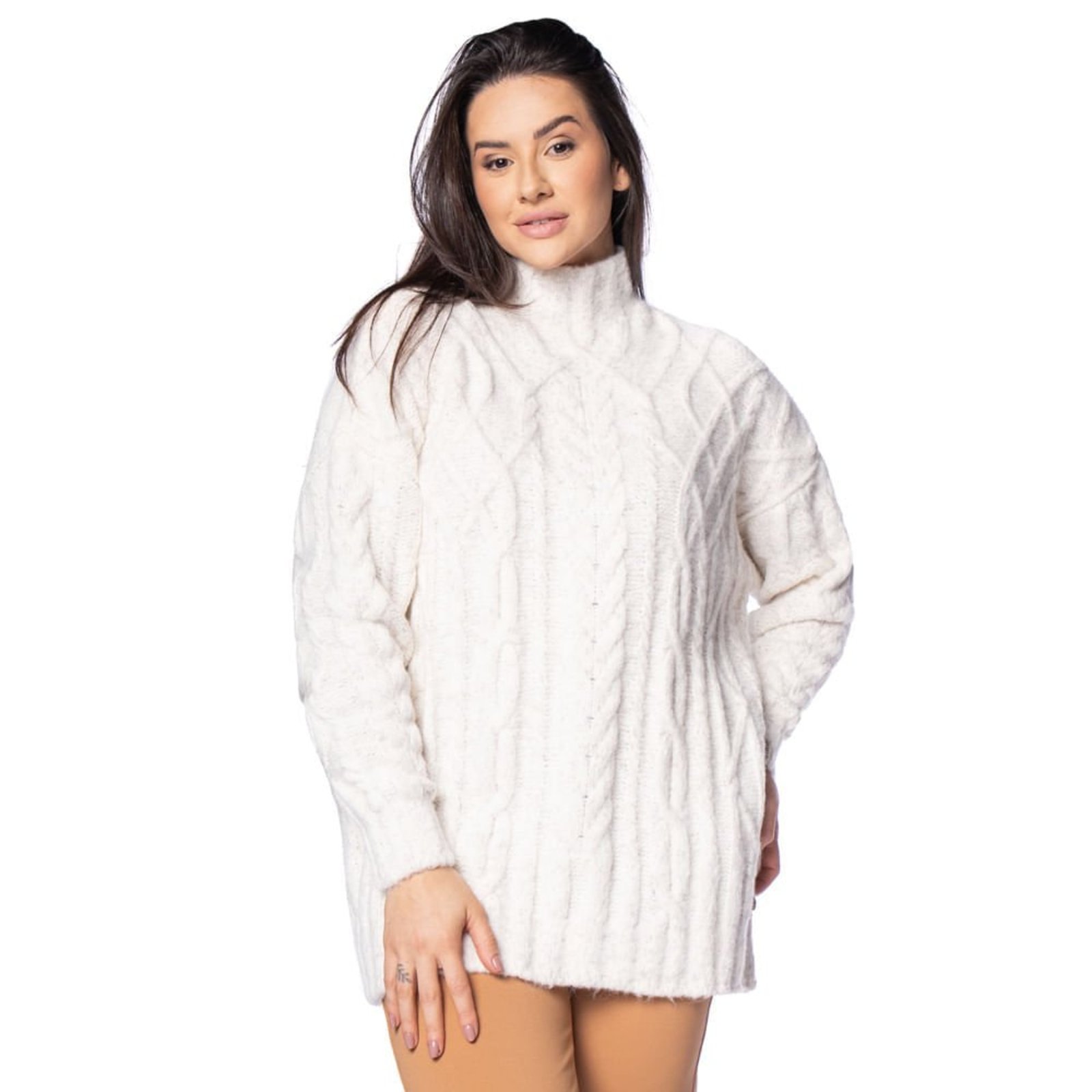 Blusa Feminina Biamar Alongada Tecimento Tranças Branco