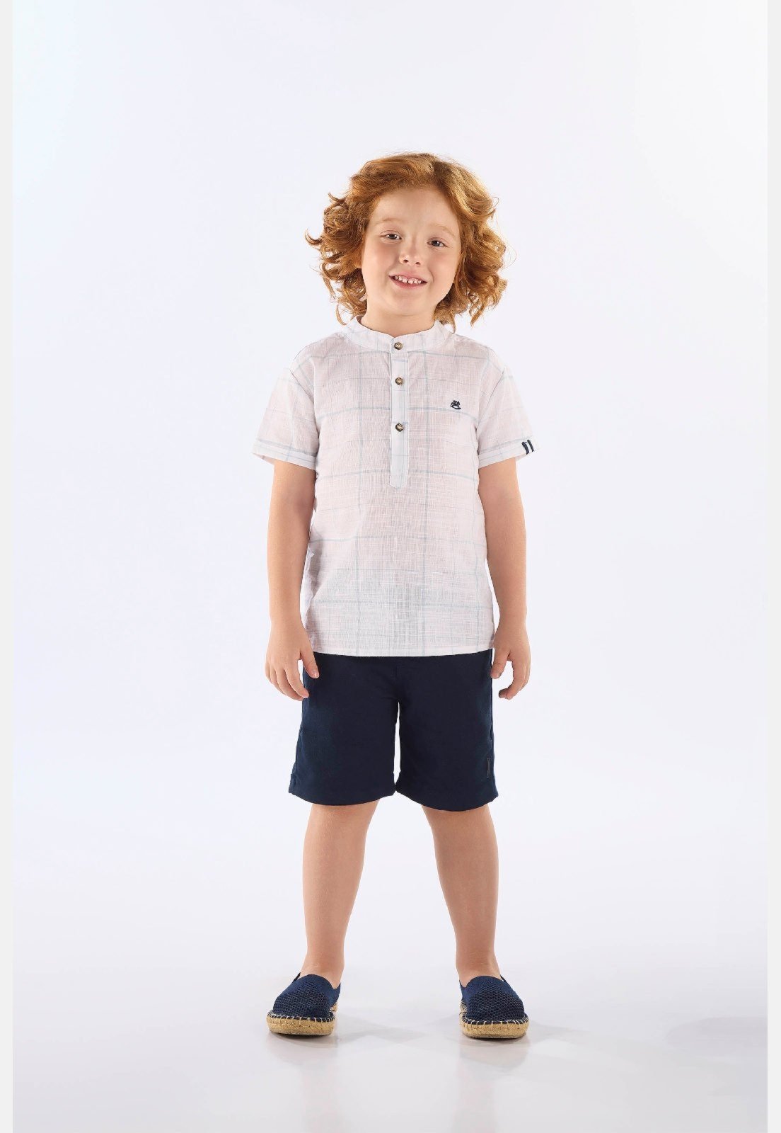 Infantil - Conjunto Bata Xadrez Bermuda Up Baby Branco