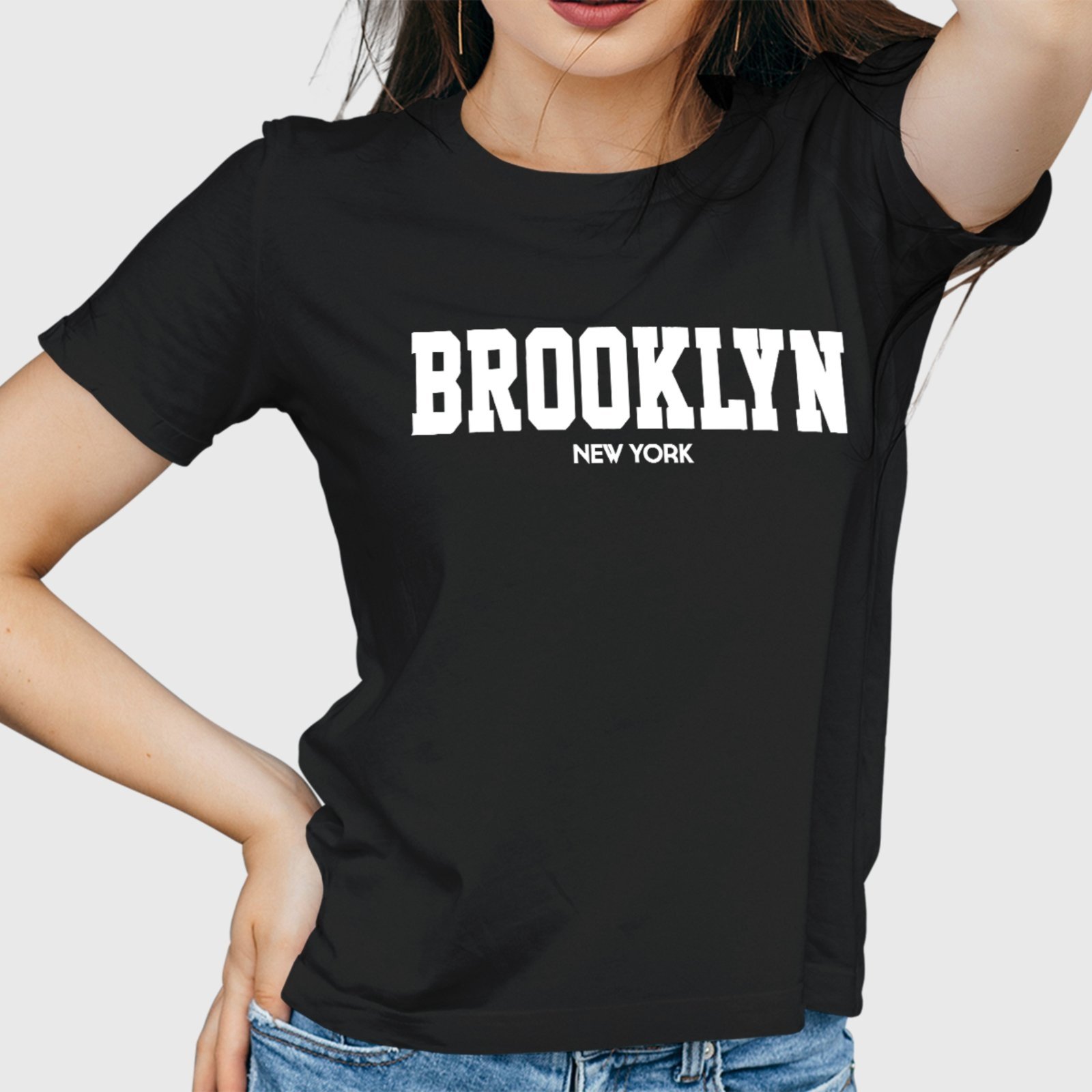 Vista 2 Camiseta Feminina Preta Brooklyn Algodão Premium Benellys preto Benellys preto