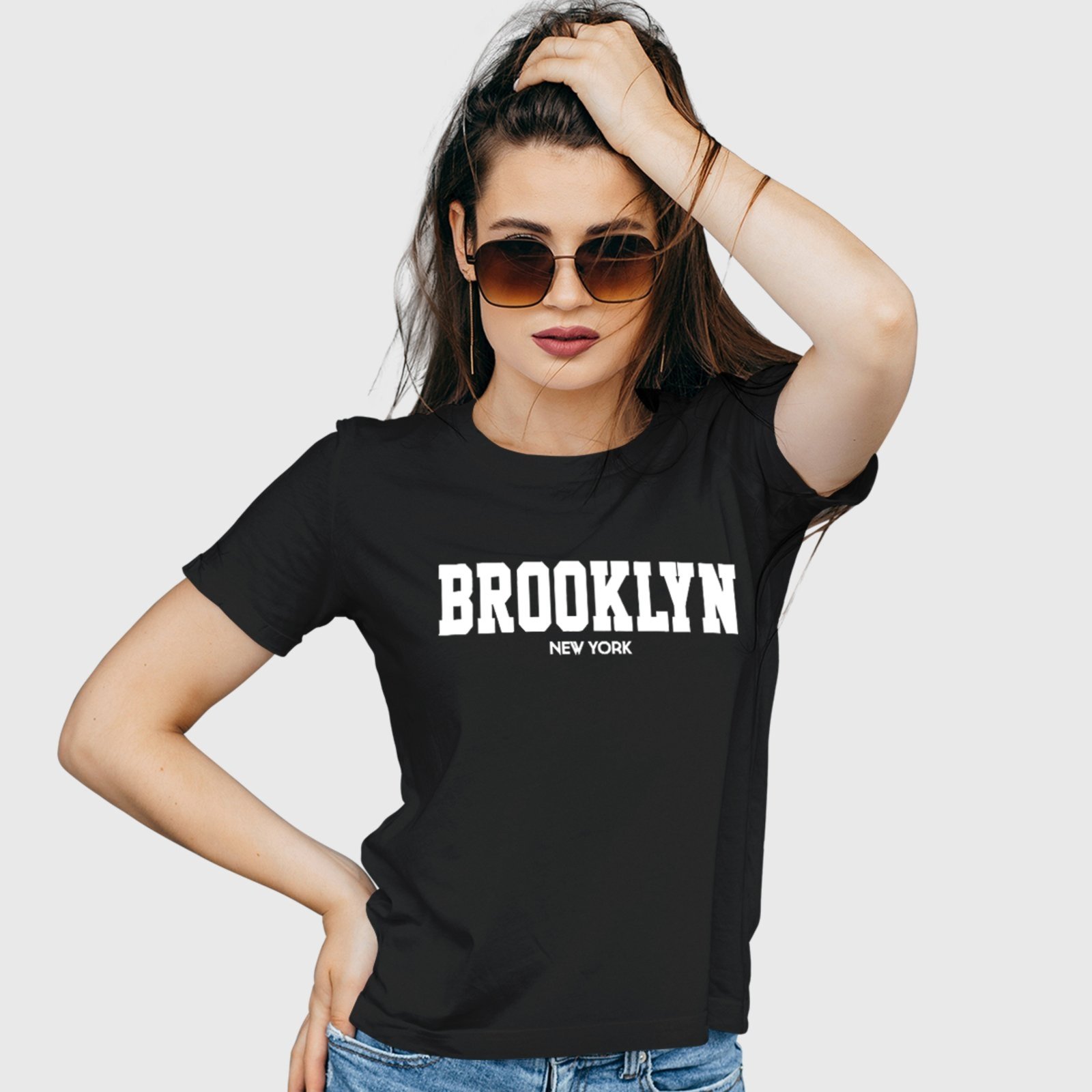 Vista 3 Camiseta Feminina Preta Brooklyn Algodão Premium Benellys preto Benellys preto