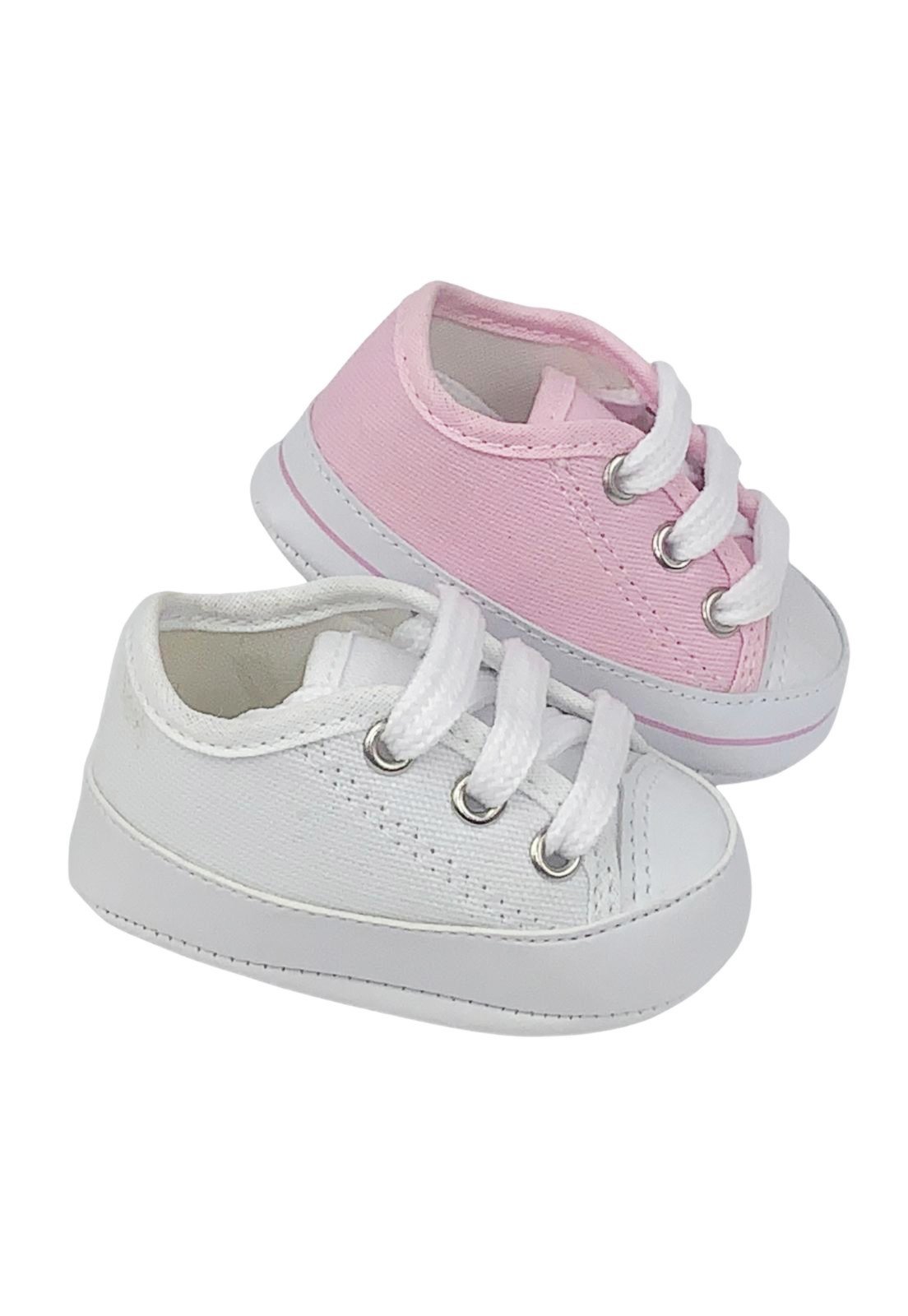 Infantil – Kit 2 pares Sapatinho de branco e rosa para recém nascido saída de maternidade