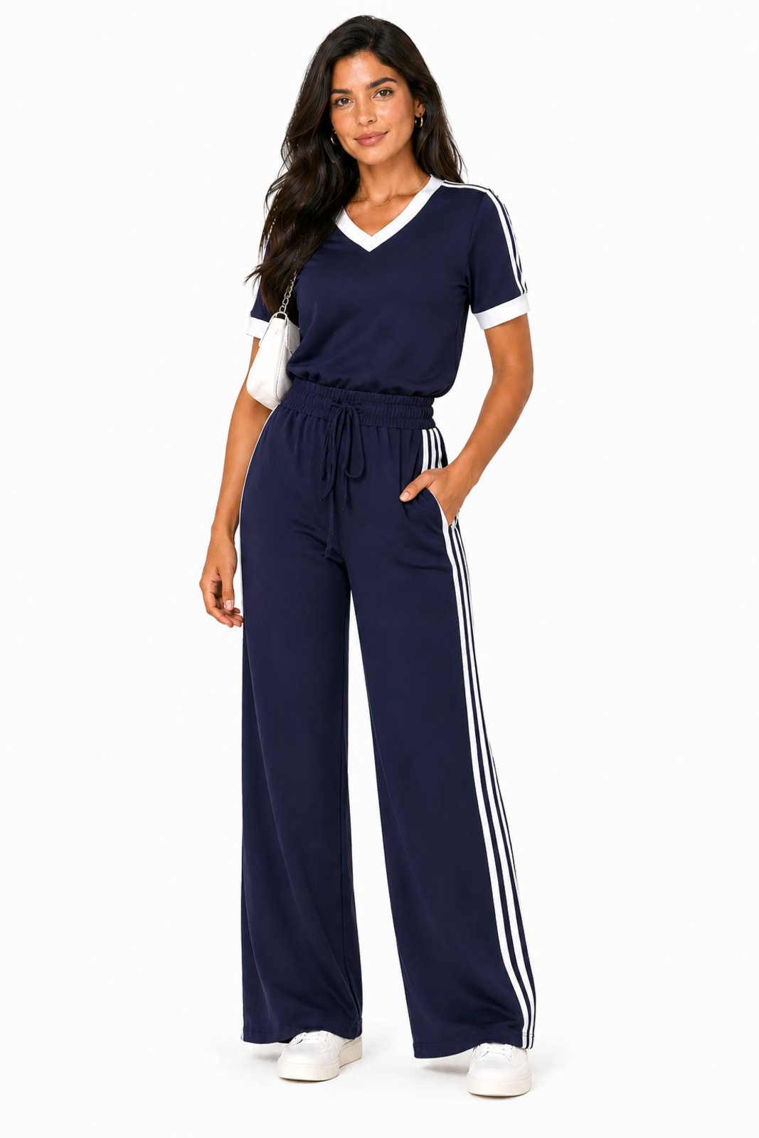 Conjunto D Bell Outlet Fashion Moletinho Listras Azul