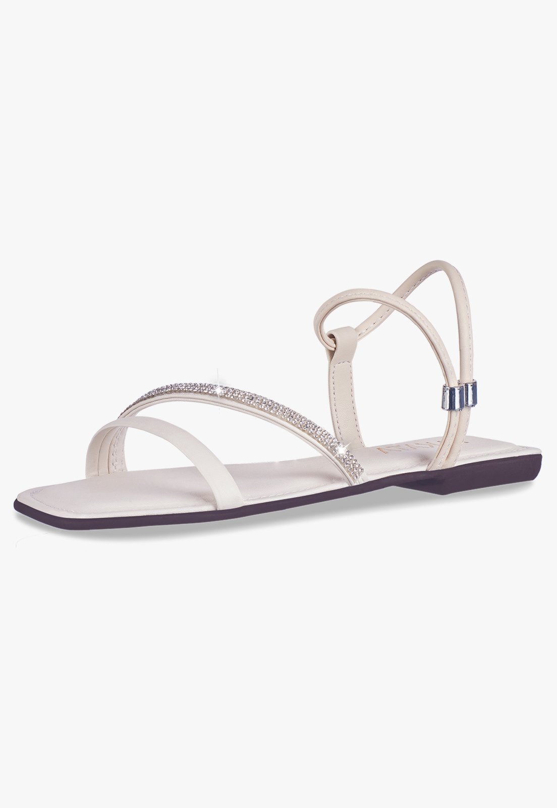 Sandália Rasteira Feminina Flat Tira Cristal com Strass Brilho Moda Verão Ortopédica Confortável