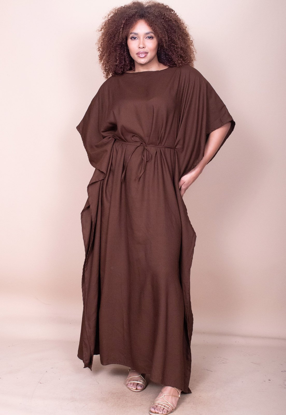 Vestido Longo Cabanafree Linho com Viscose Marrom