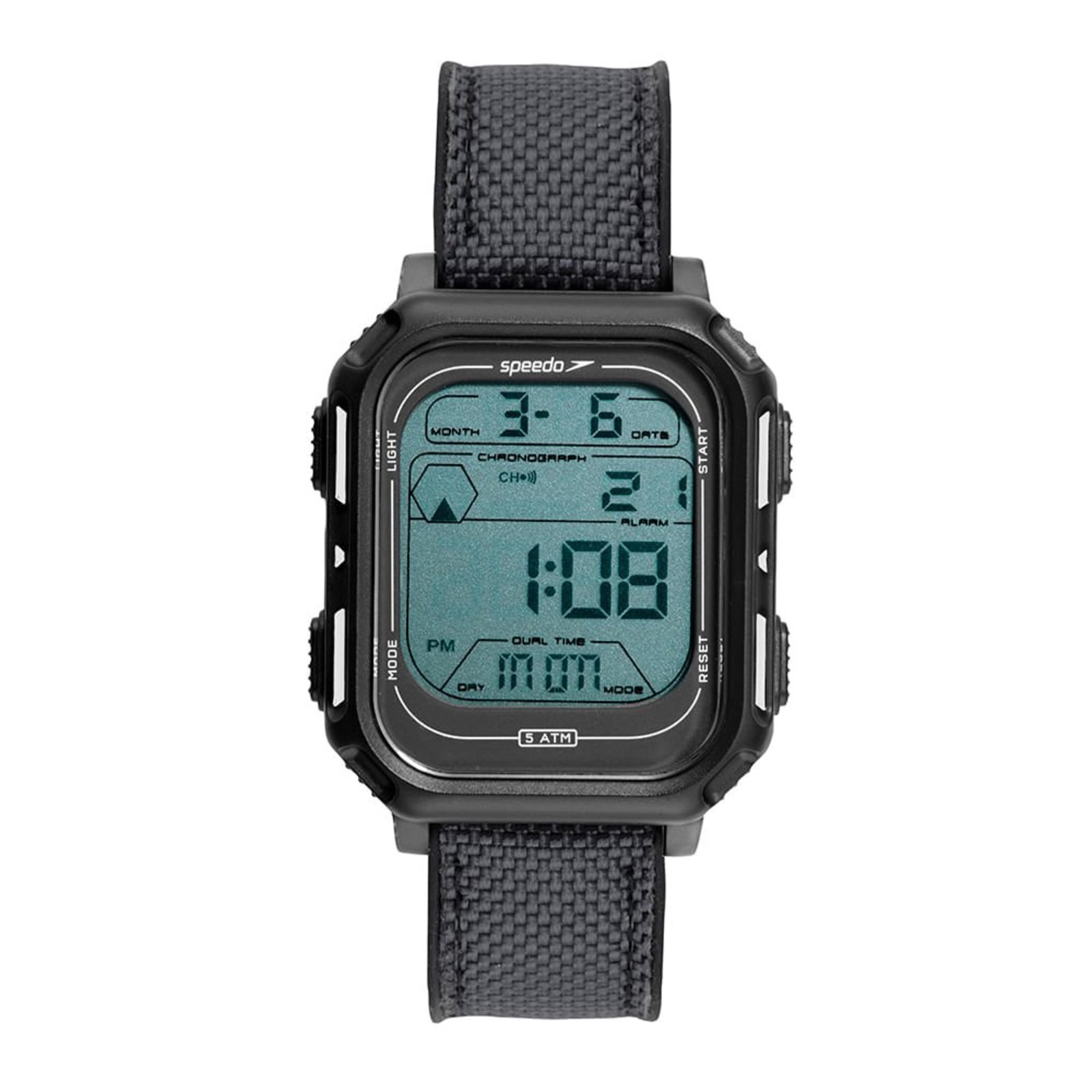 Relógio Masculino Speedo Digital Quadrado Nylon Preto Speedo