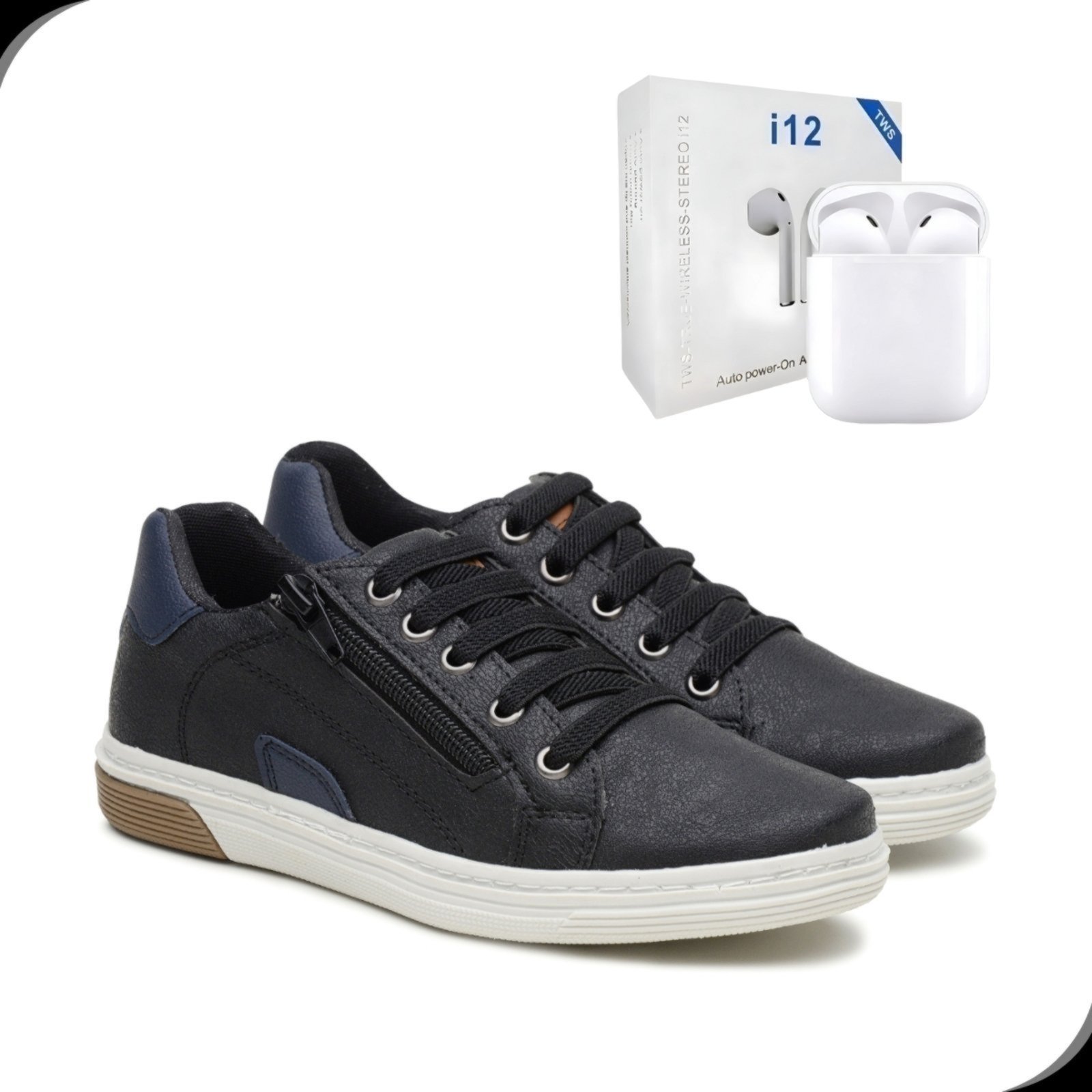 Infantil - Kit Tenis Casual Masculino Confortavel Escolar Dia a Dia Rovetto com Fone Sem Fio
