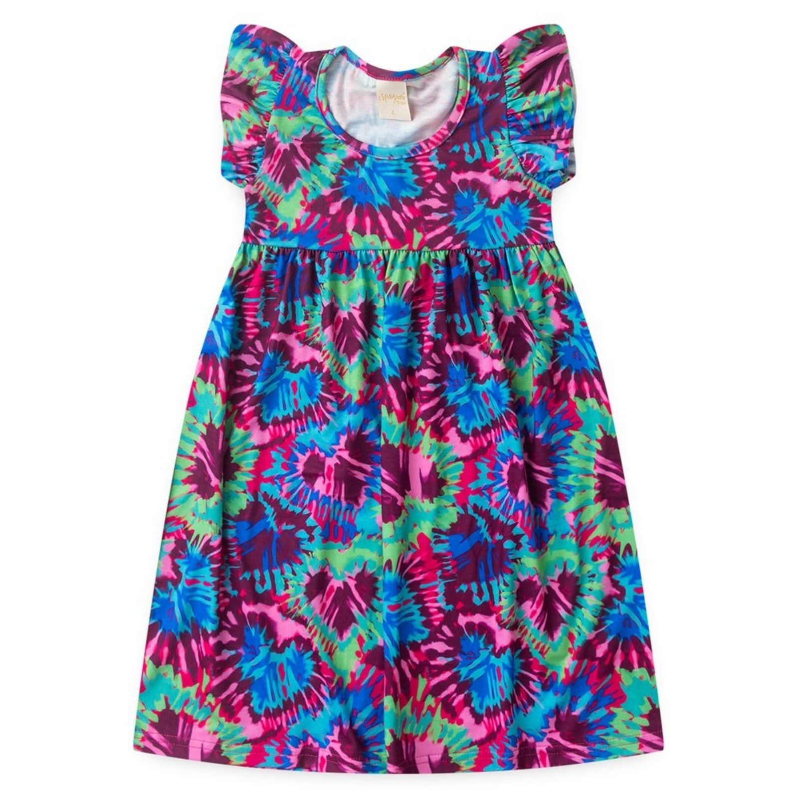 Vista 3 Infantil - Vestido Verão Menina Pink com Manga Babado Corações tie-dye Molekada rosa pink Molekada rosa pink