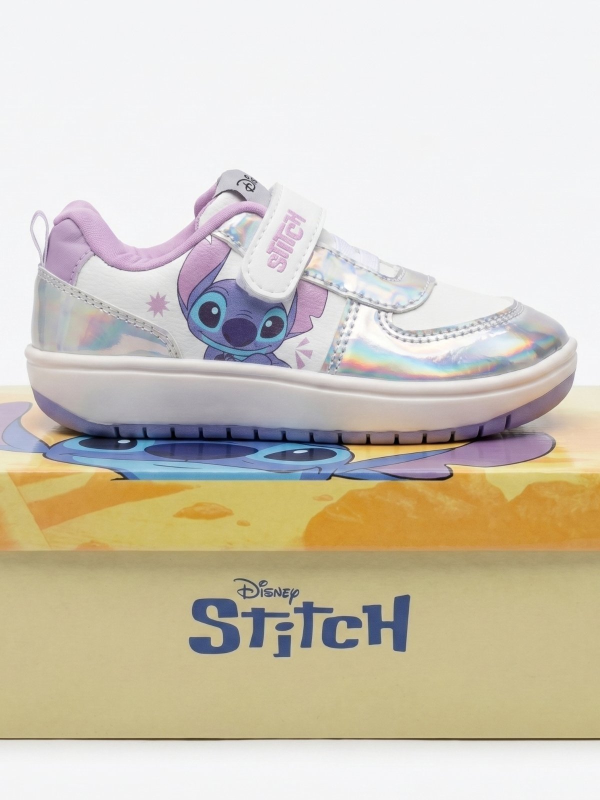 Infantil - Tênis Feminino Disney Stitch Branco e Lilás Cano Baixo Casual