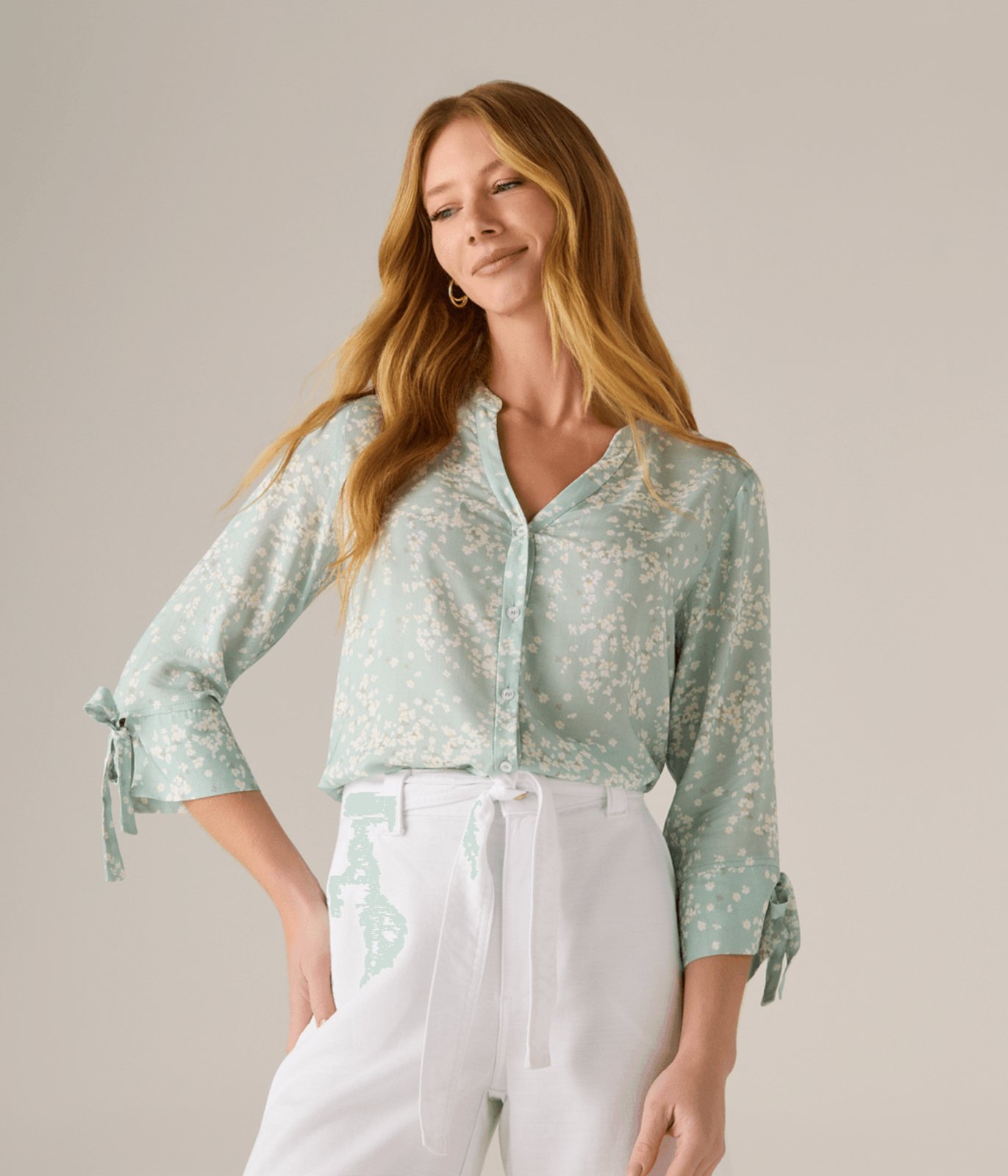 Blusa Makenji Manga Tres Quartos Amarracao Punho Feminina Estampa