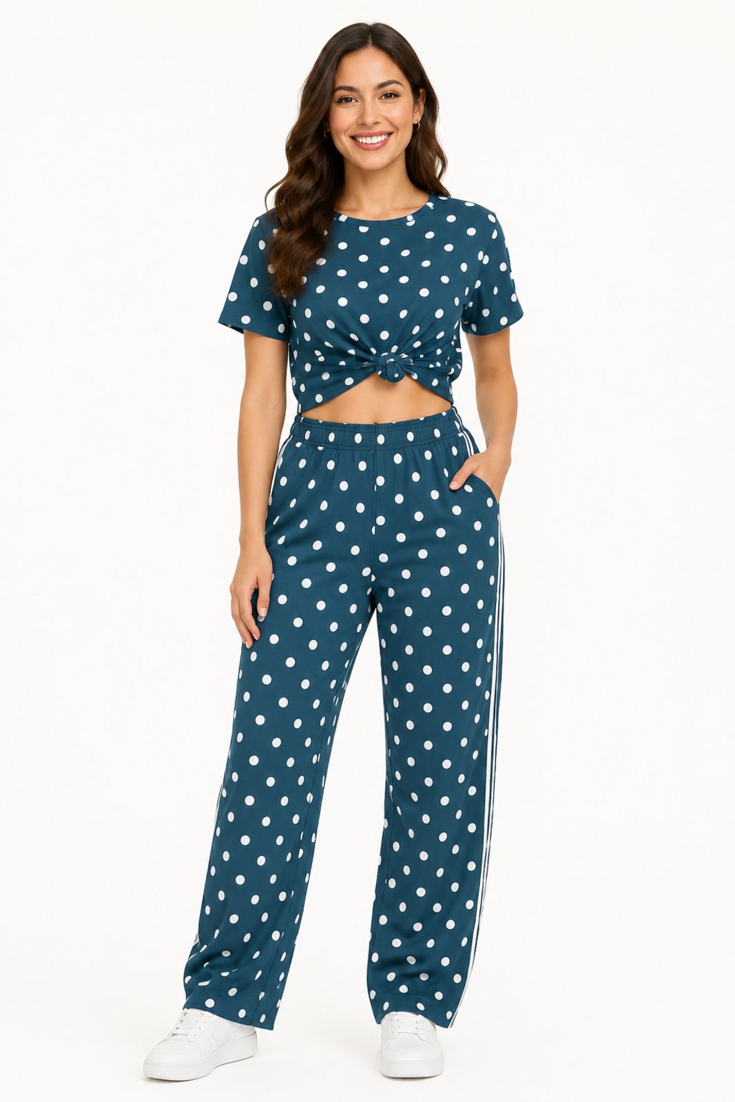 Conjunto Feminino D Bell Outlet Fashion Poá Azul Petróleo
