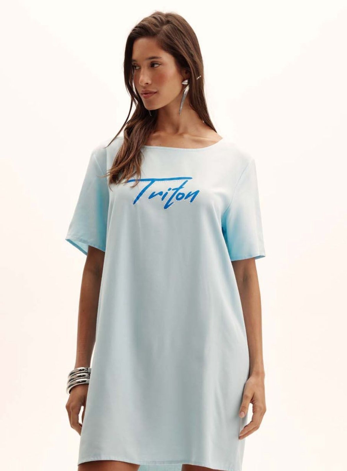 Vestido T- Shirt Dress Logo com Aplicação Triton Azul Nuvola