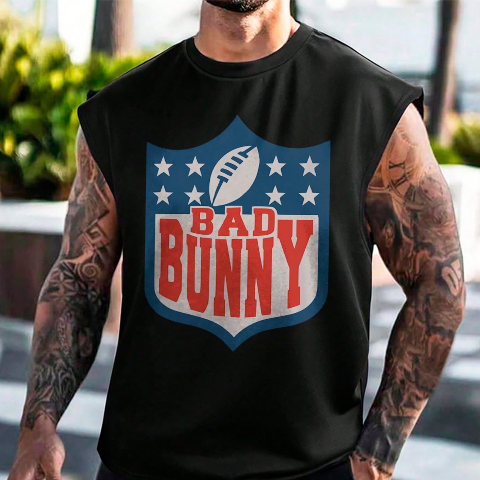 Camiseta Regata Machão Escudo Bowl Hype Bad Bunny NFL Preto
