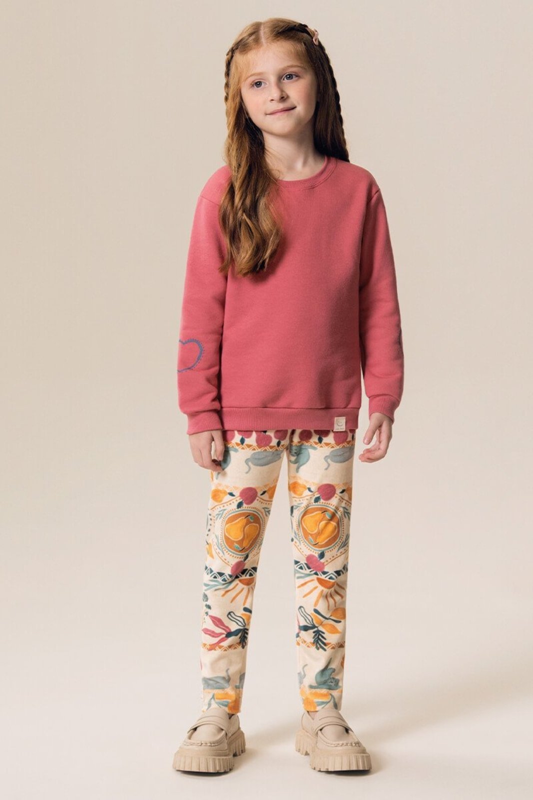Infantil - Conjunto Menina Bugbee Casaco em Molecotton e Legging Plush Estampada