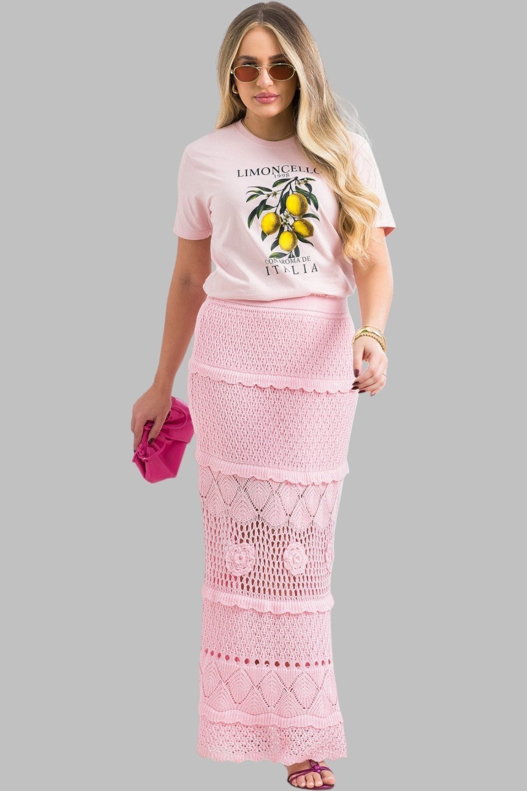 Camiseta Feminina Cianitas Rosa Claro Estampa Limoncello 1998