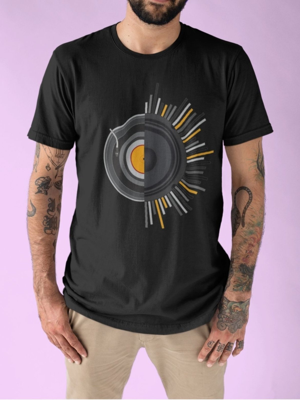 Camiseta Masculina GuGi Vinil Alto Falante Retro Música T-Shirt Preto