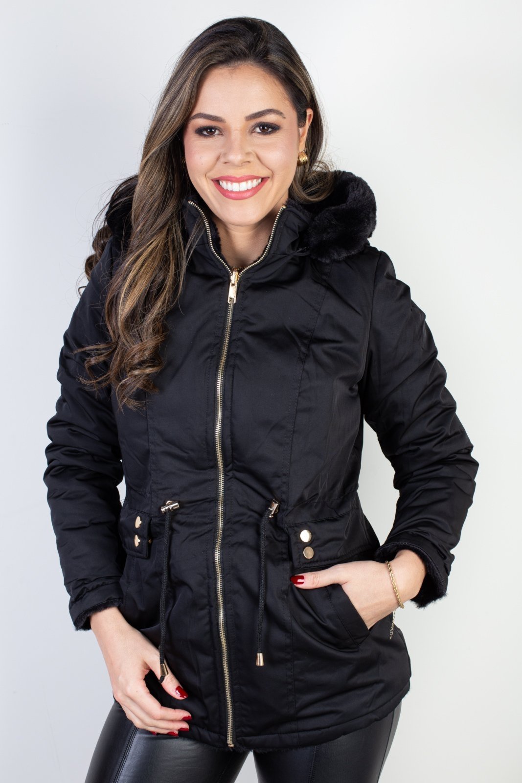 Jaqueta Enluaze Feminina Nylon Reversível Com Pelo 84293 – Preto