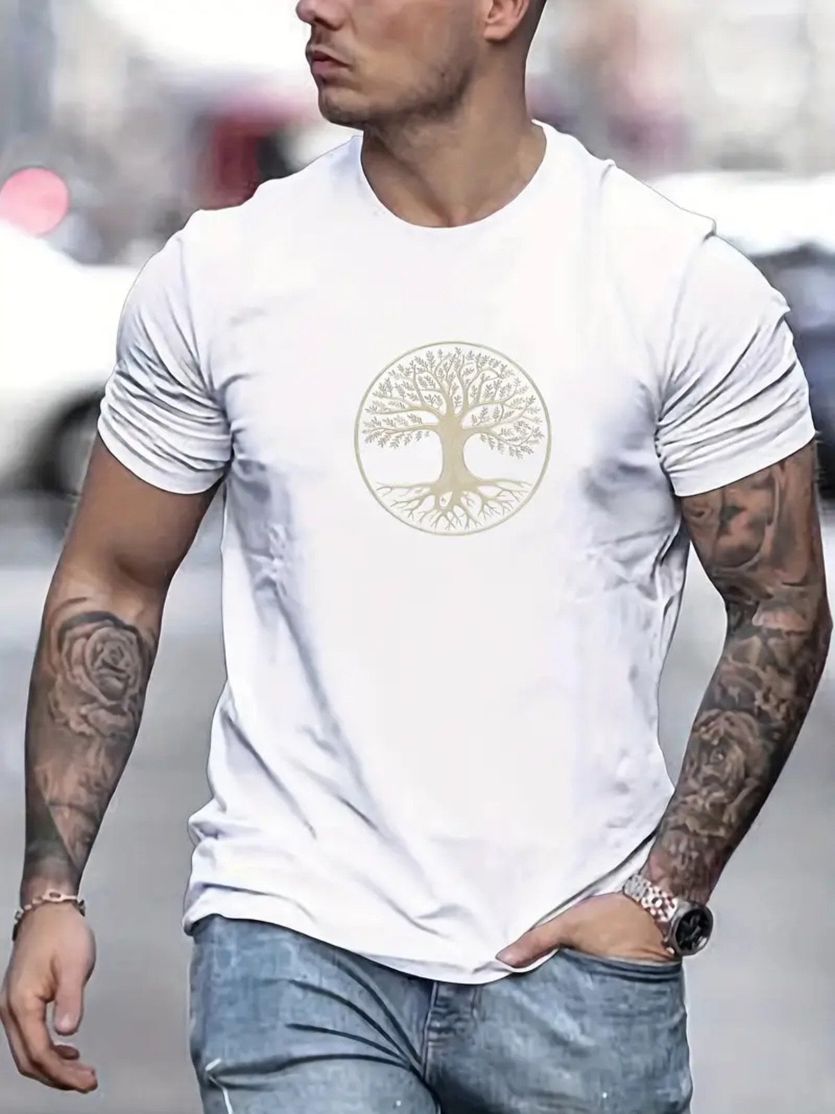 Camiseta Estampada Yggdrasil Safira Moda Algodão Branca