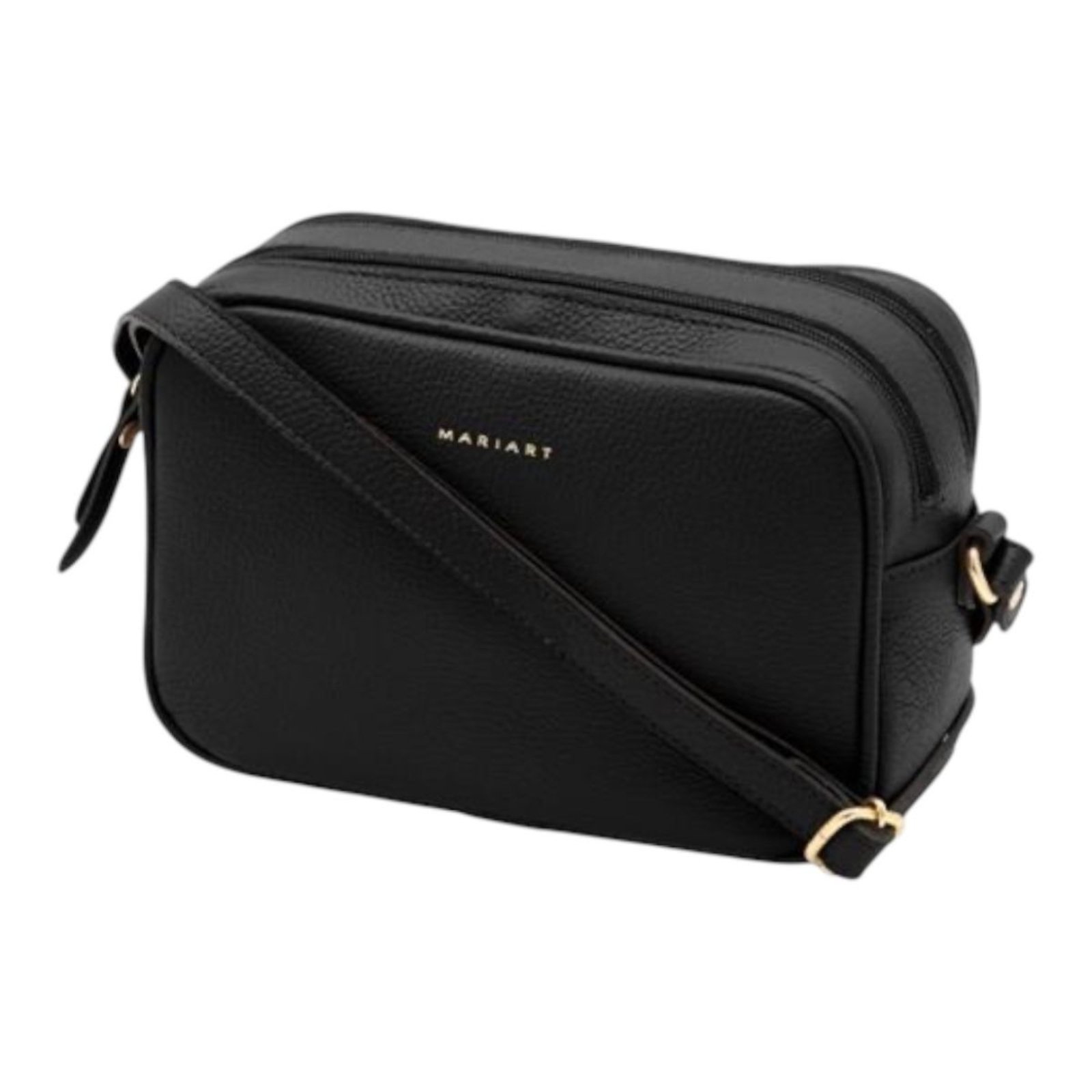 Vista 3 Bolsa Feminina Transversal Couro Mariart Cajuína preto preto