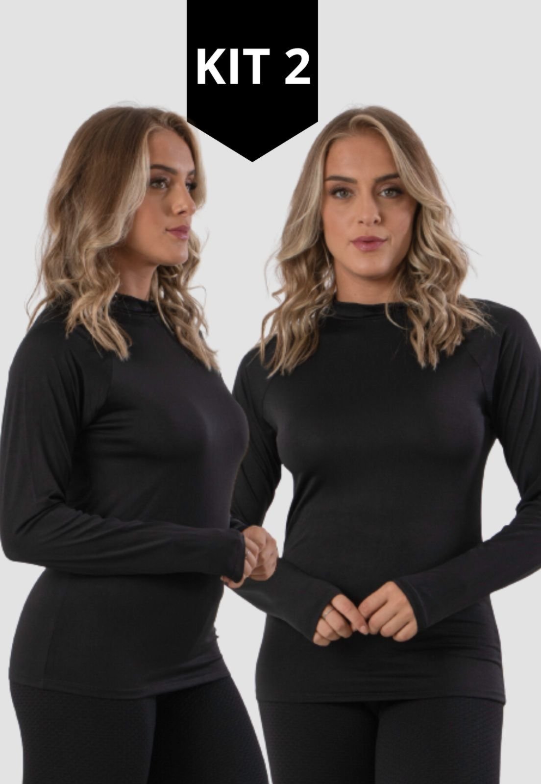KIT 2 Blusa Térmica Diluxo Camisa Segunda Pele UV Preta