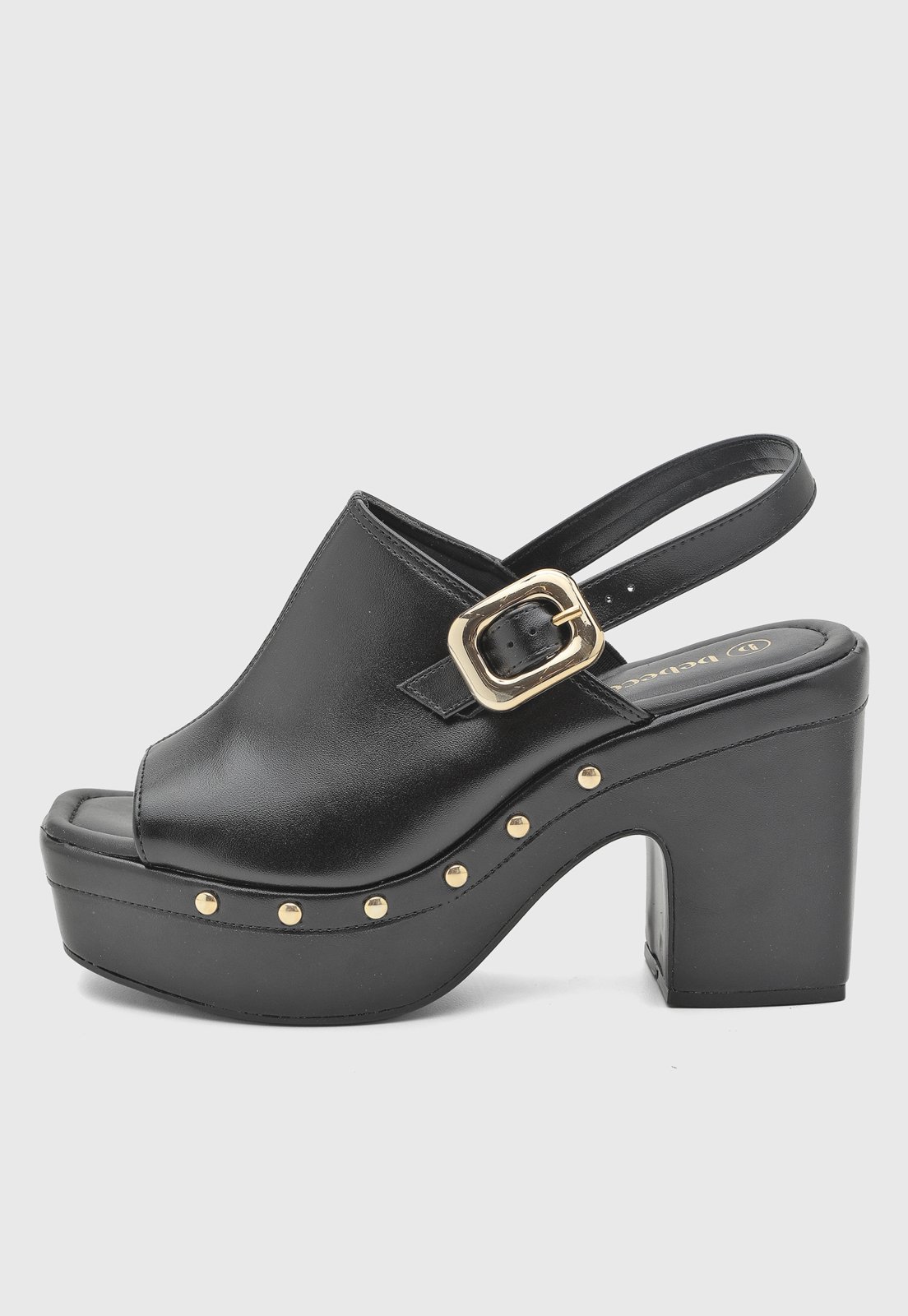 Sandália Feminina cê Salto Alto Detalhes Metal Preta