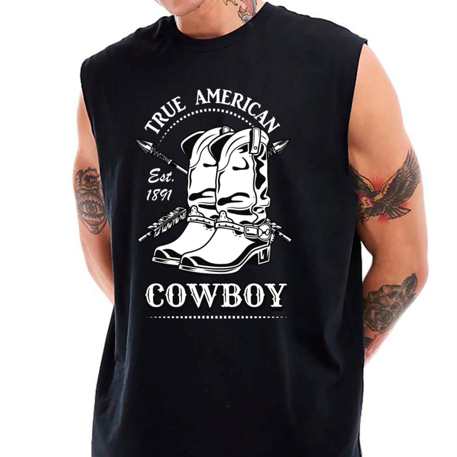 Camiseta Regata Machão Country True American Cowboy Estd 1891 Masculina Preto