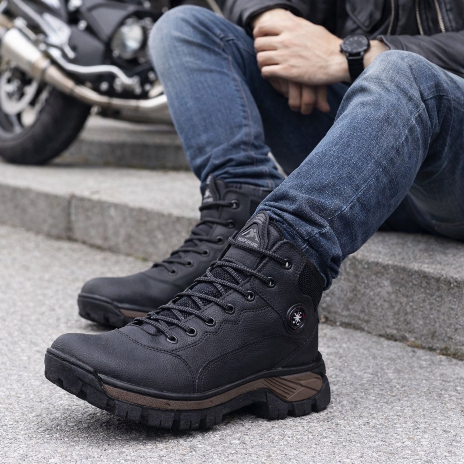 Bota Coturno Masculino Adventure Motociclista Antiderrapante Confortavel Preto