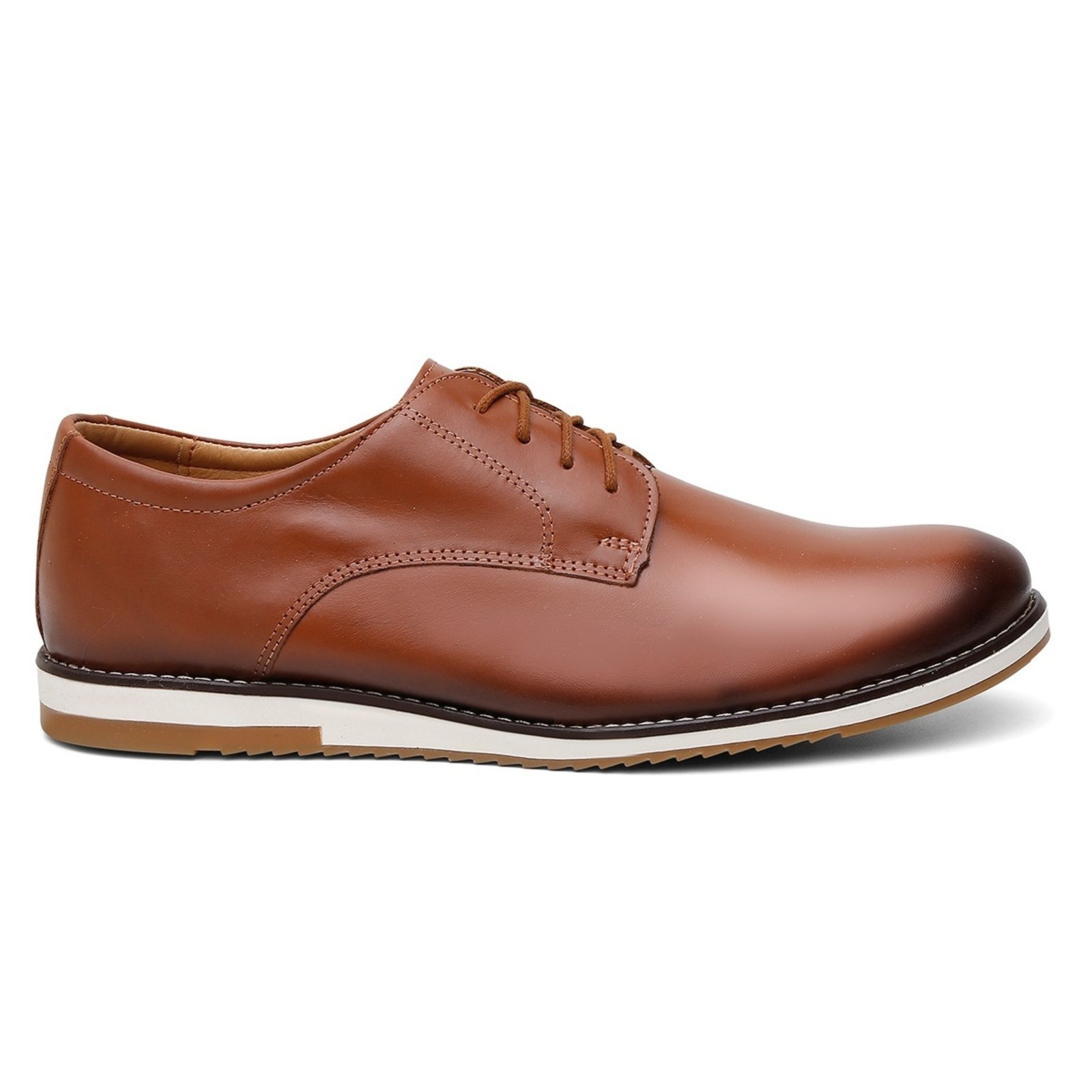 Sapato Social Casual Masculino Couro Cadarço Moderno Caramelo
