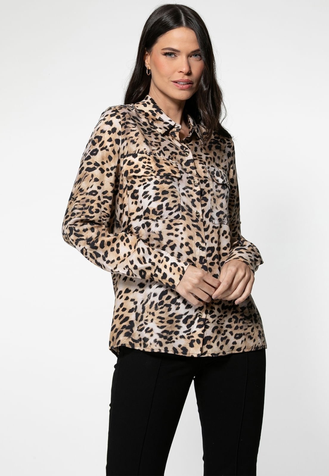 Vista 2 Camisa Guess Manga Longa Eco Animal Print marrom Guess marrom