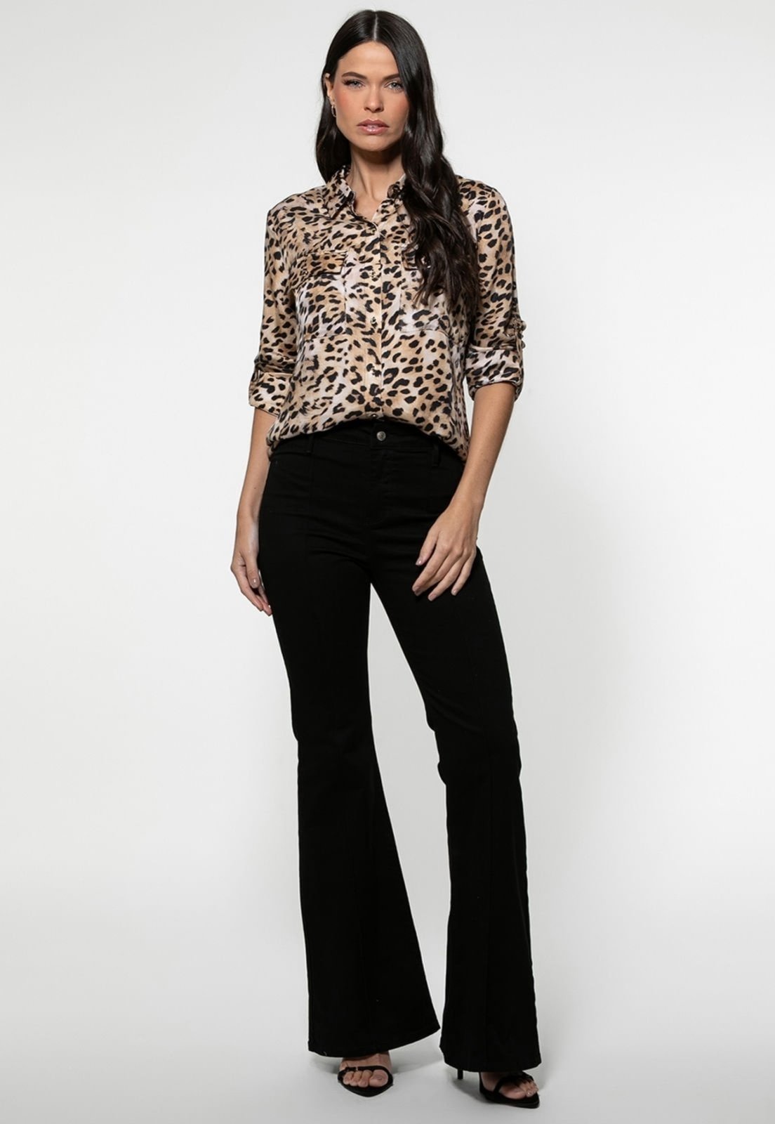 Vista 3 Camisa Guess Manga Longa Eco Animal Print marrom Guess marrom