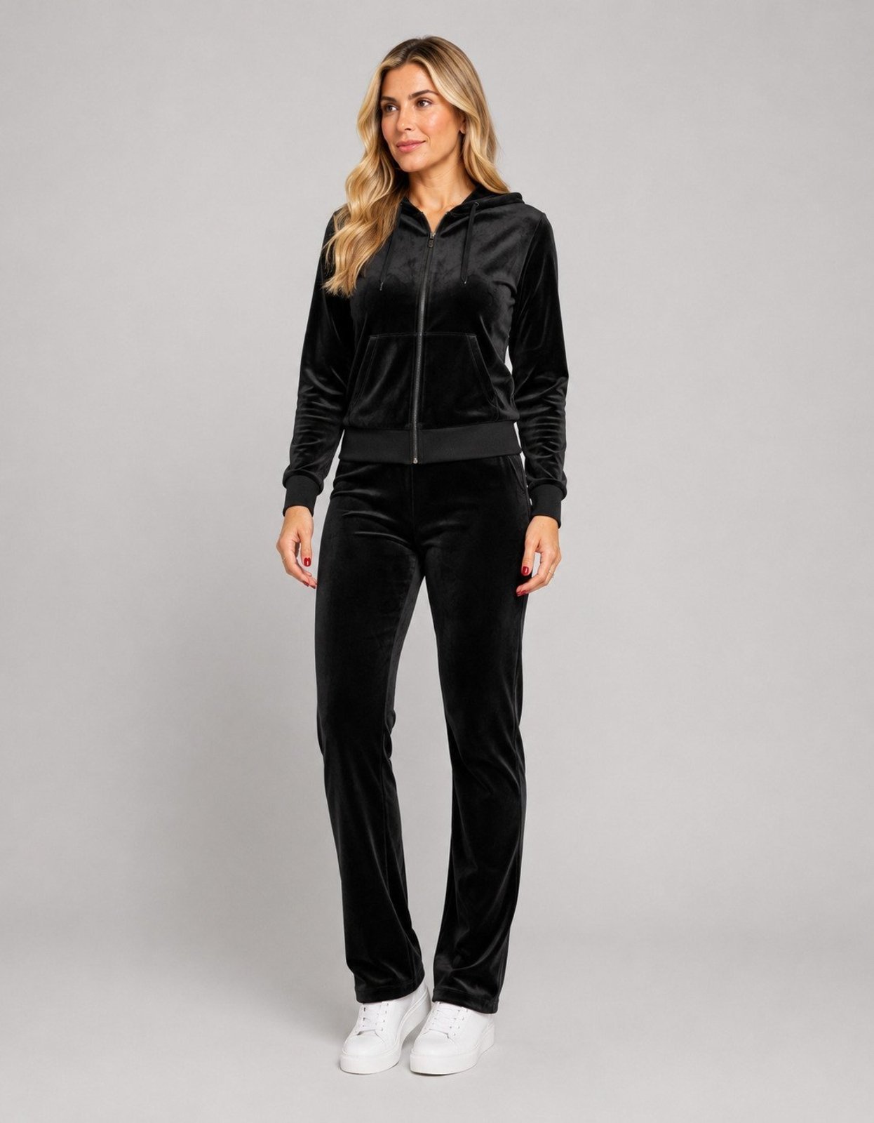 Conjunto Pompier Feminino Plush Com Capuz E Calça Reta Preto