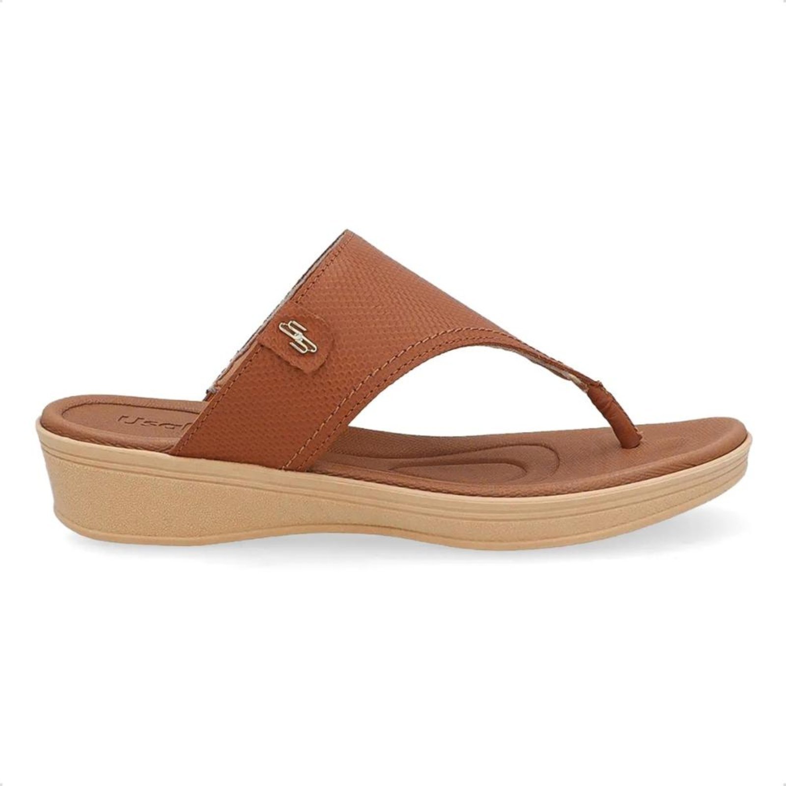 Chinelo Usaflex Feminino Salto Baixo Couro Casual UD04005 Marrom
