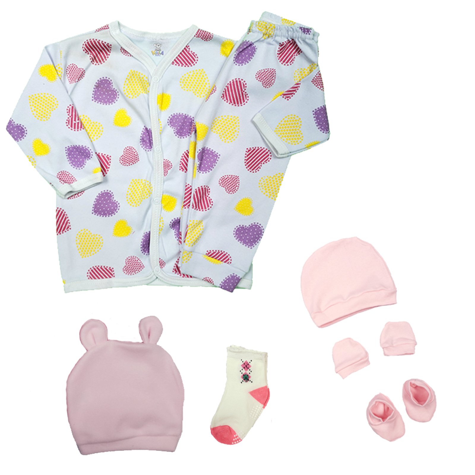 Infantil - Kit Roupas de 7 Peças Conjunto Pijama e Acessórios Rosa