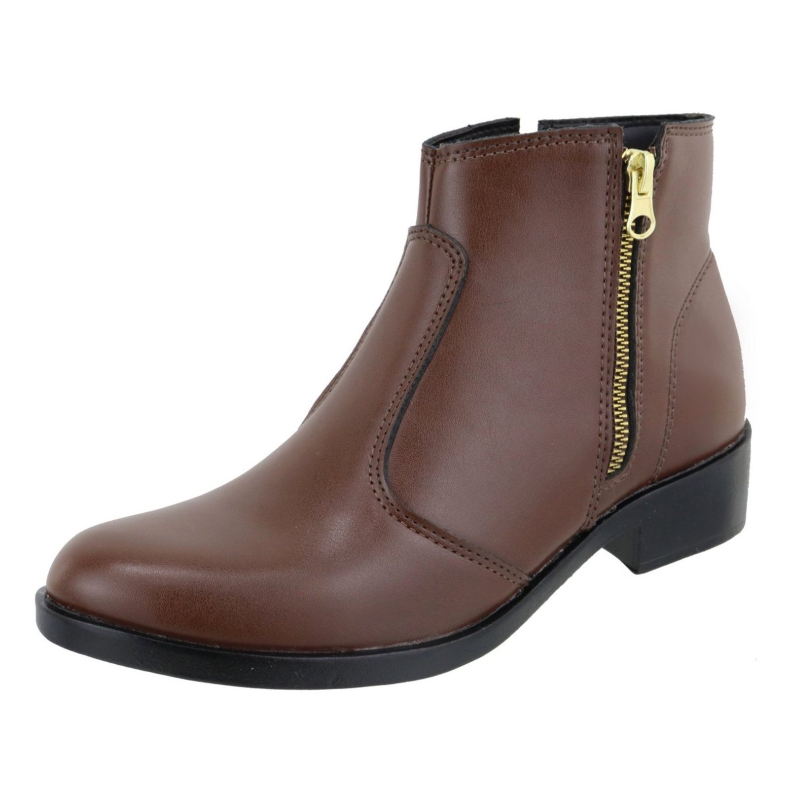 Bota Feminina Paula B Cano Curto Com Detalhe Em Ziper Chocolate