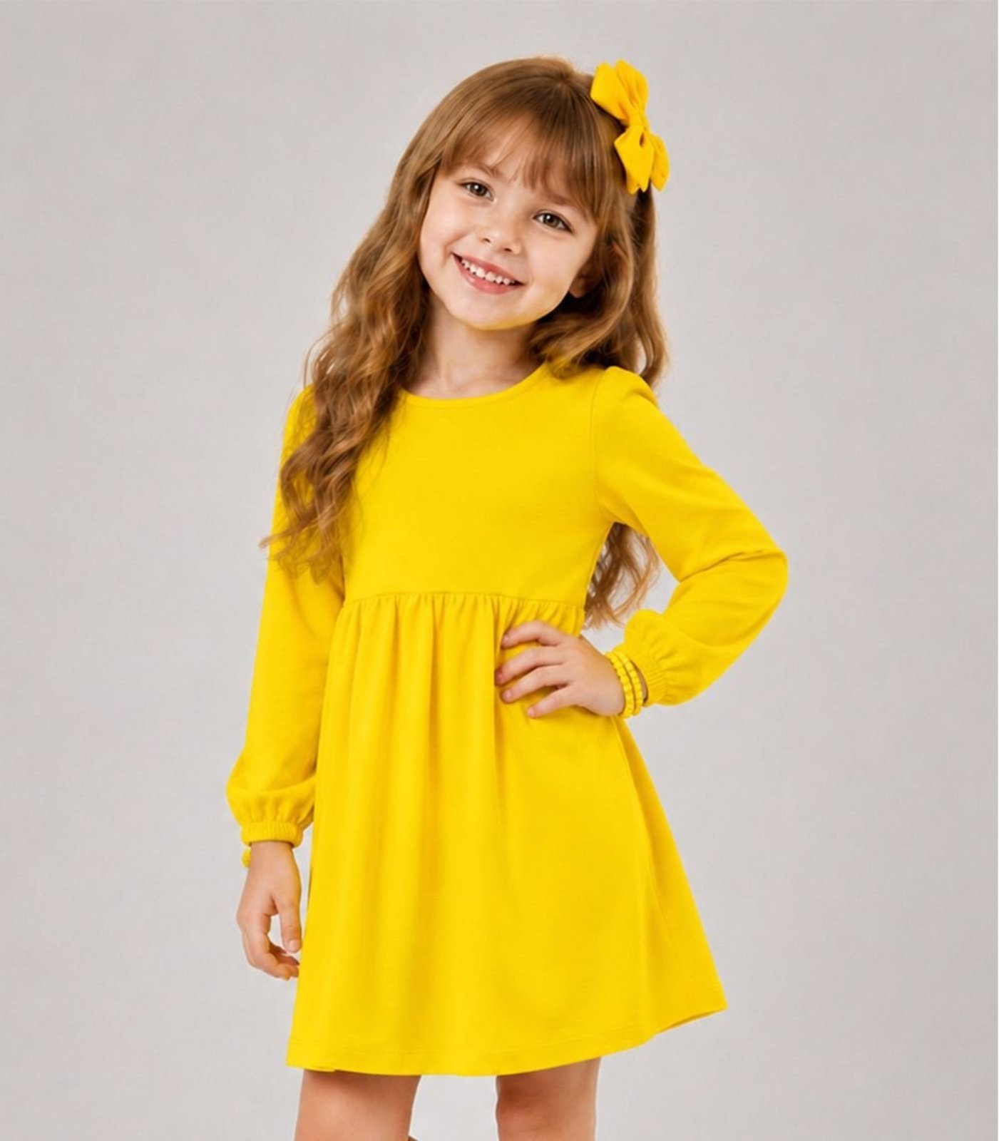 Infantil - Vestido Em Molecotton Manga Longa Select Amarelo