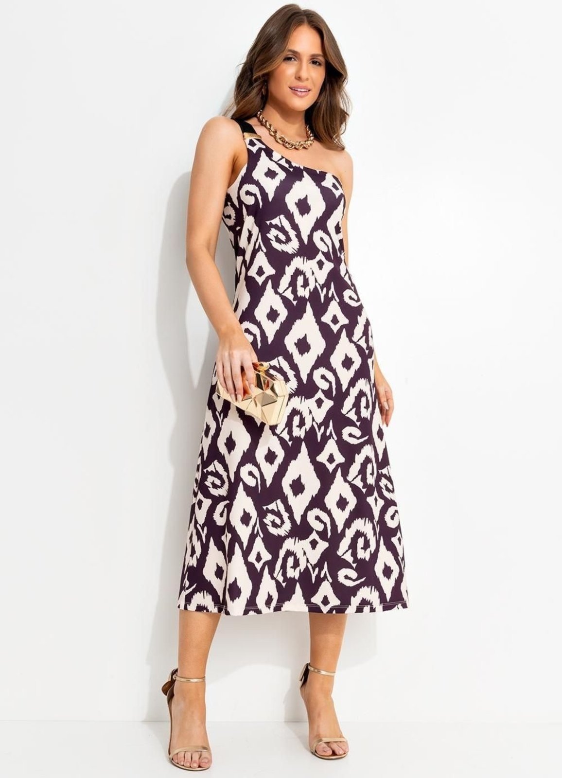 Vestido Feminino Étnico Bicolor Em Malha Fria Quintess