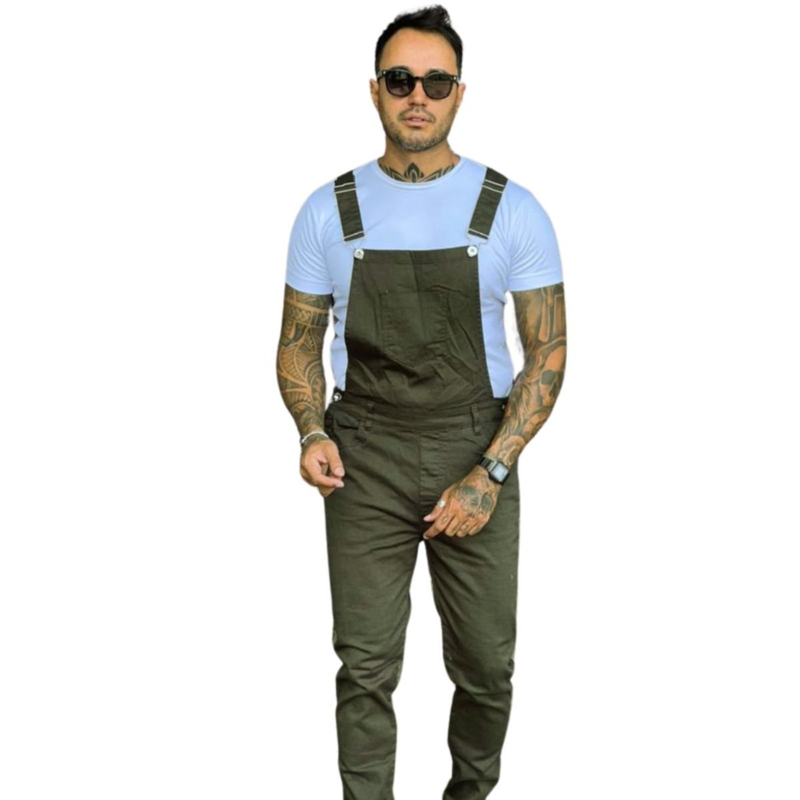 Macacão Masculino Jeans Light Jardineira Verde