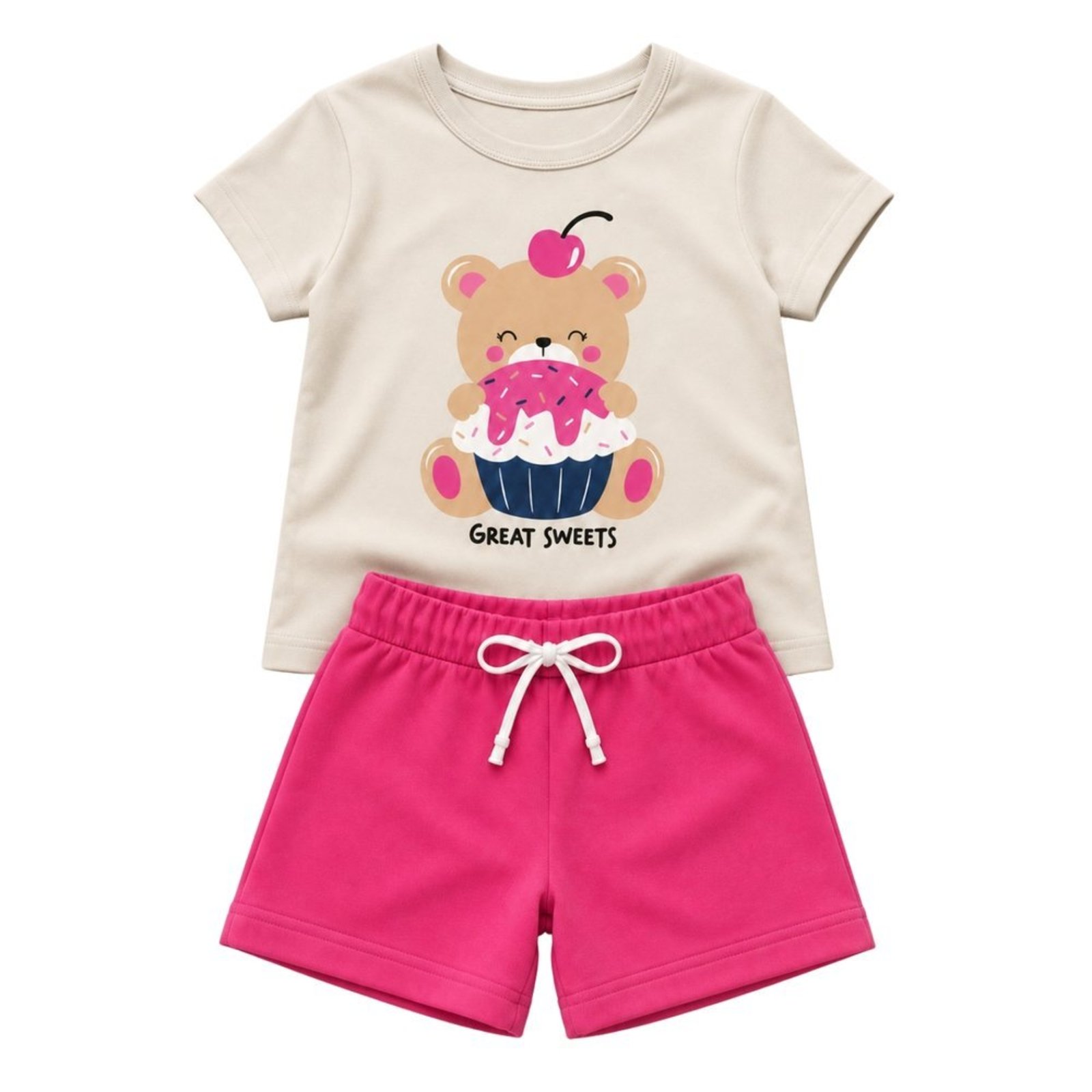 Infantil - Conjunto Menina Blusa Cotton Bermuda Moletinho