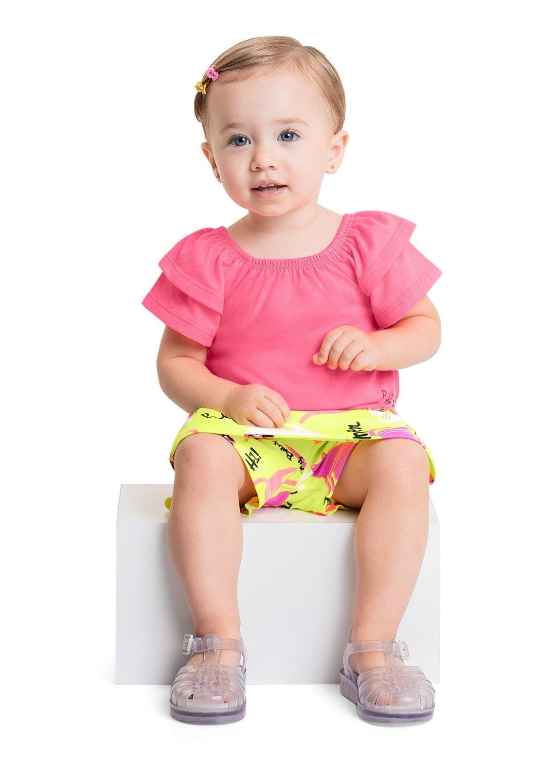 Infantil - Conjunto com Blusa e Saia de Gatinhos para Menina Quimby Rosa