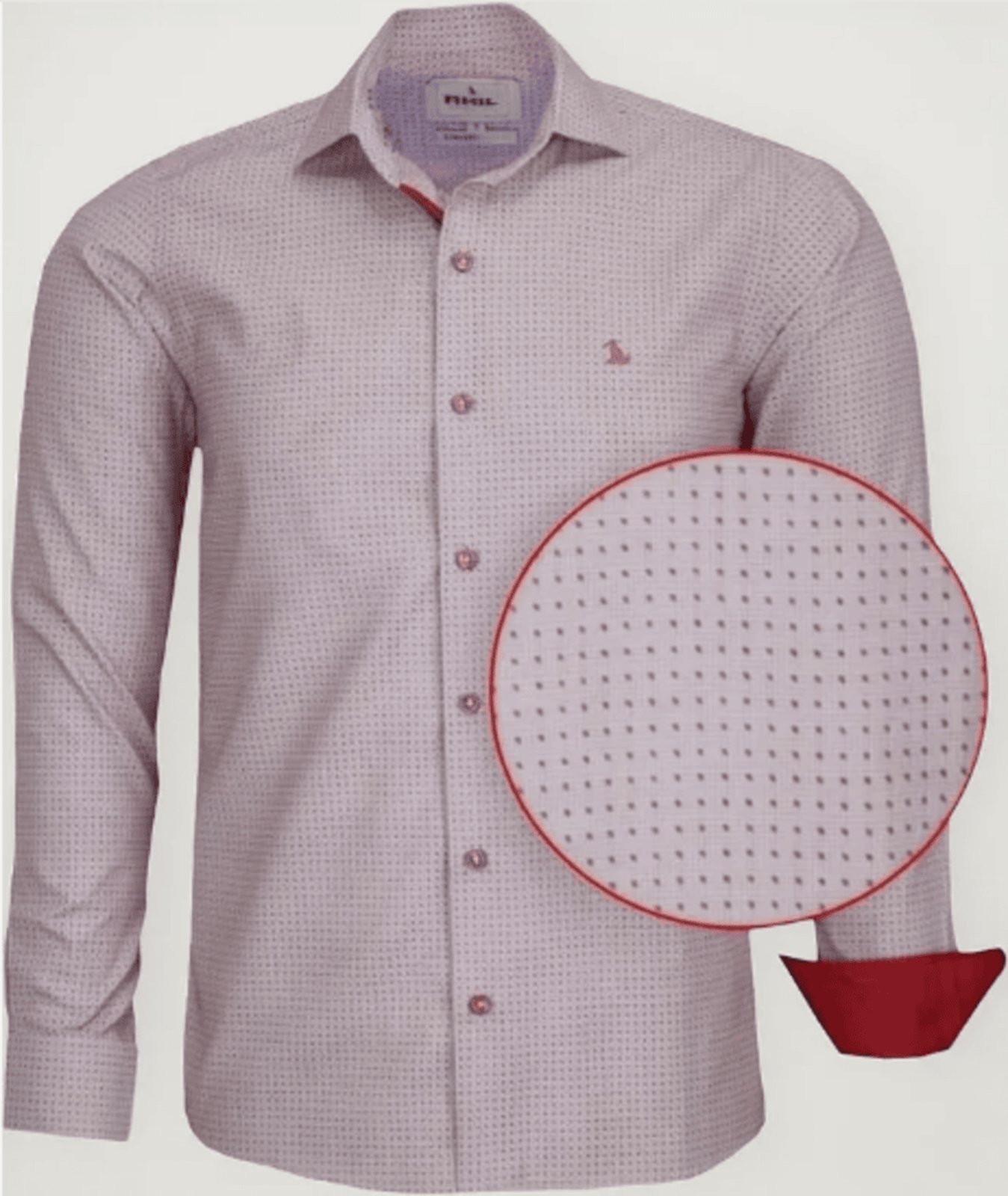 Camisa Social Amil Comfort Strike Micro Estampa Macia Fácil de Passar Manga Longa Luxo Bordô