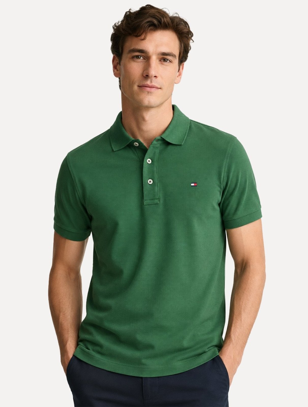Polo Tommy Hilfiger Masculina Slim Piquet 1985 Street Verde