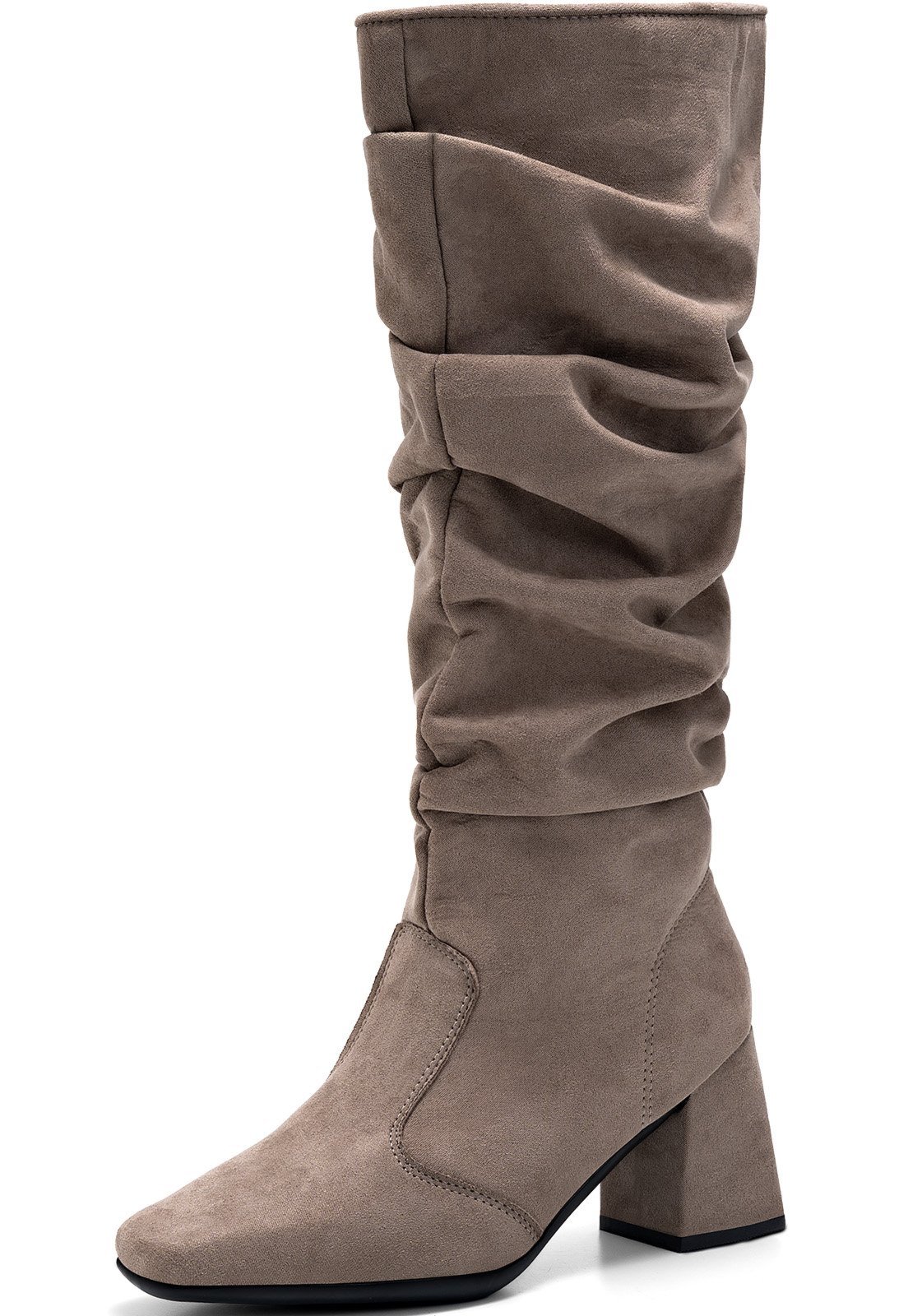 Vista 3 Bota Feminina Lumiss Camurça Suede Cano Longo Enrugada Slouchy Salto Bloco Bege cinza LUMISS cinza