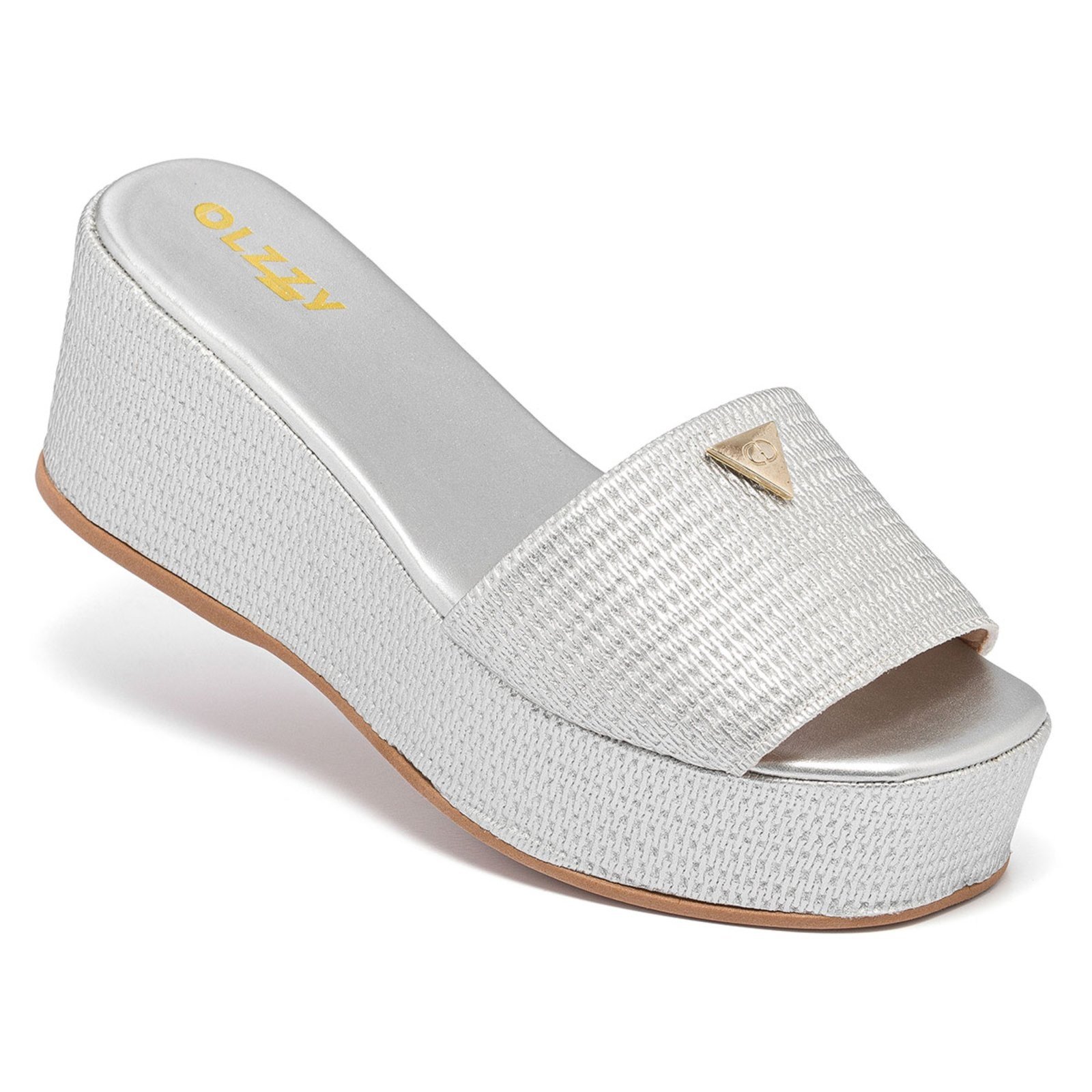 Tamanco Feminino Plataforma Sandália Flatform Detalhe Dourado Chinelo Confortável Original Olzzy Prata
