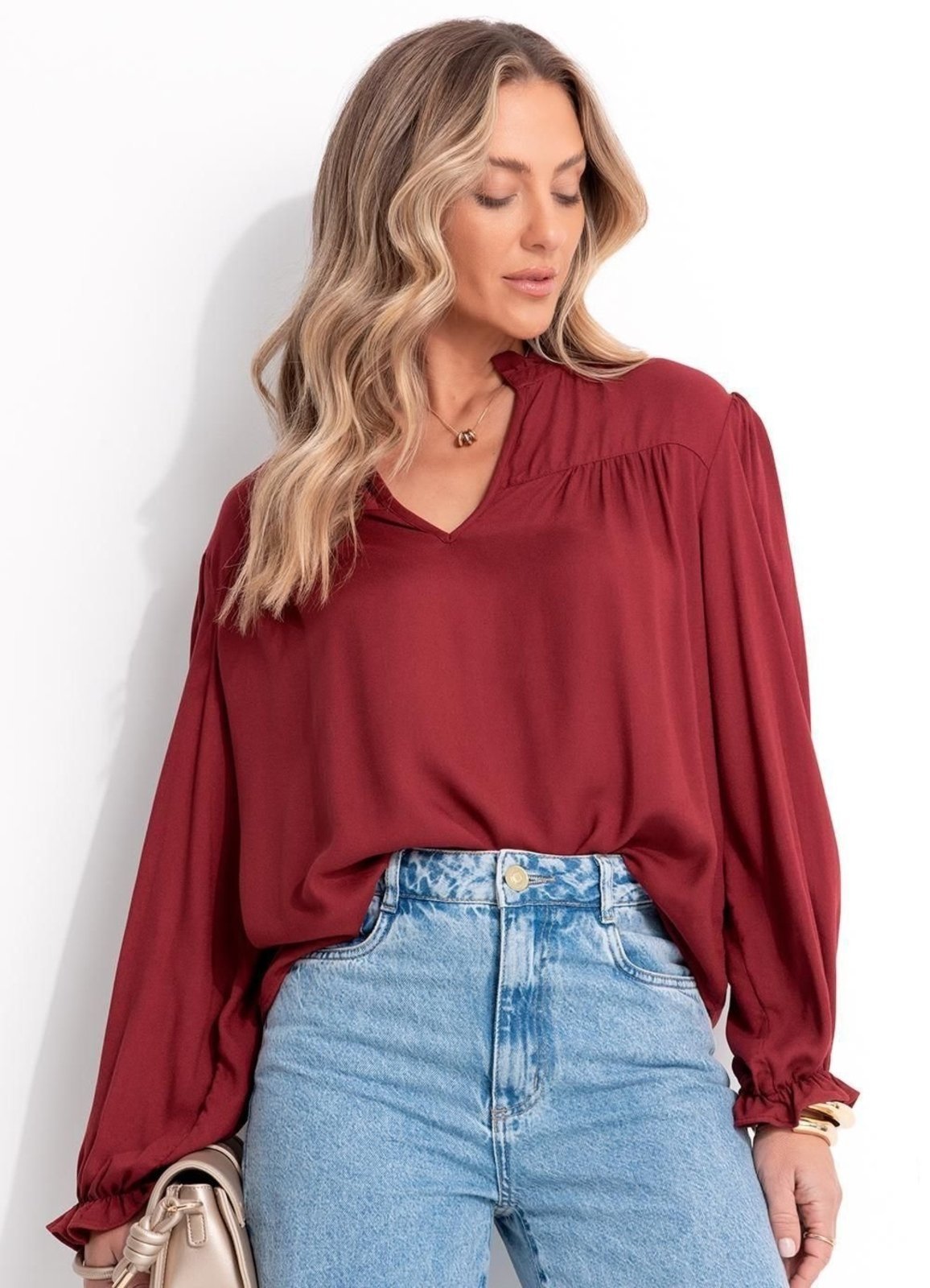Blusa Em Viscose Plana Burgundy Quintess